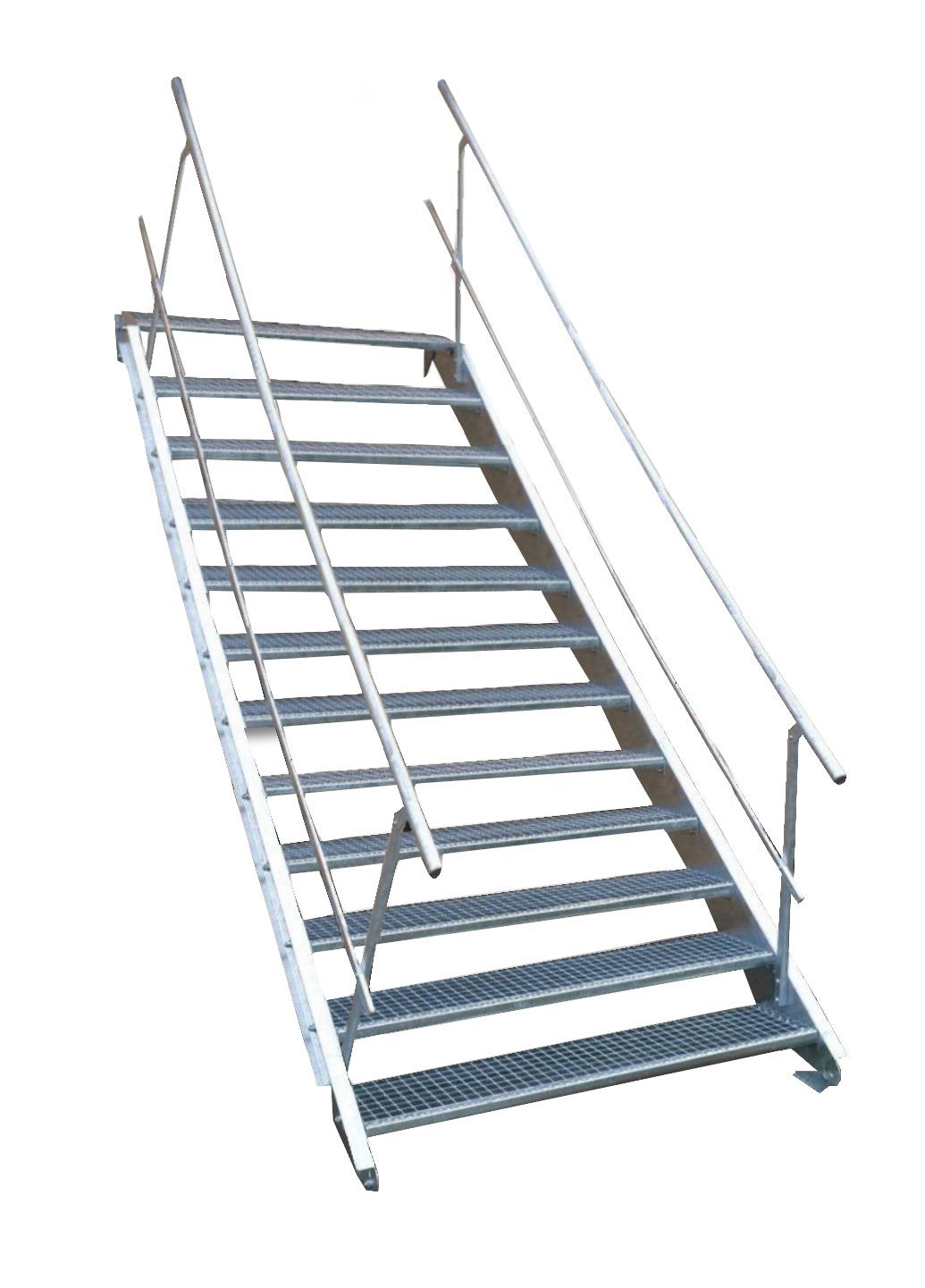 SRM Design Außentreppe 12 Stufen Stahltreppe beidseitig. Geländer Breite 70cm Höhe 180-240cm