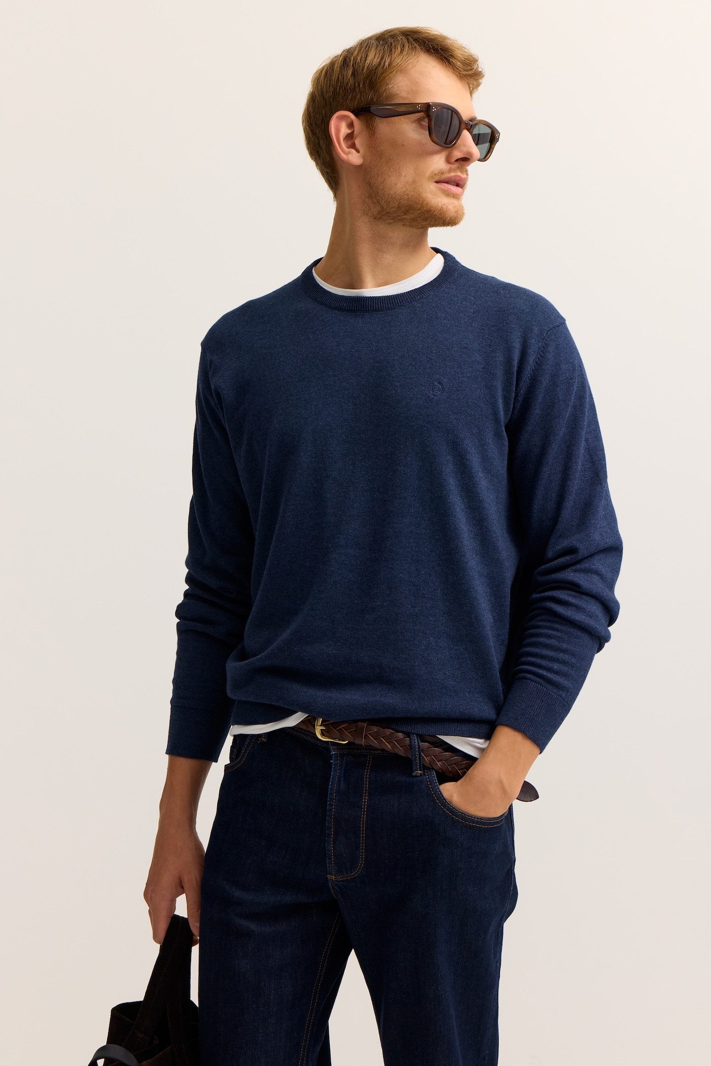 bugatti Rundhalspullover Regular Fit Basic Essential aus reiner Baumwolle günstig online kaufen