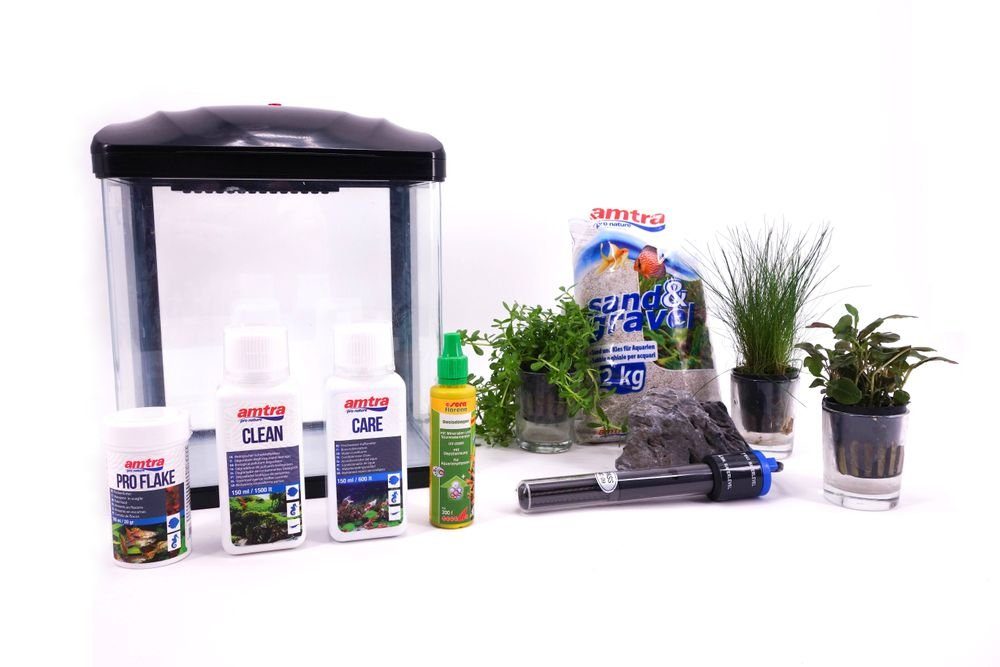 Aquarien-Set Hr-230 schwarz inklusive Dekoration Nano Aquarium Komplettaquarium Filteranlage Nanoaquarium Set Filter Beleuchtung