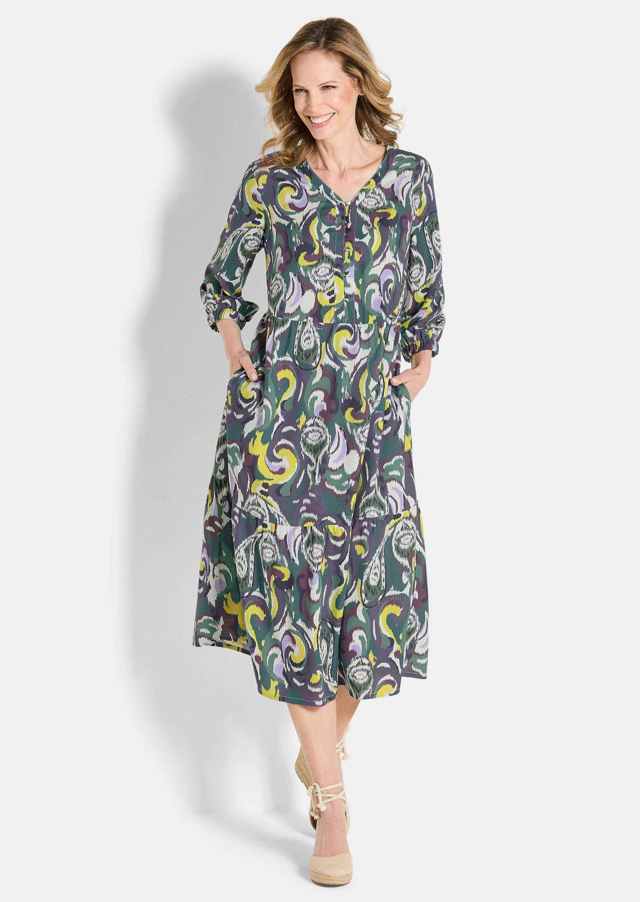 GOLDNER Sommerkleid Kurzgröße: Elegantes Viskosekleid mit Stufenrock Blusen günstig online kaufen