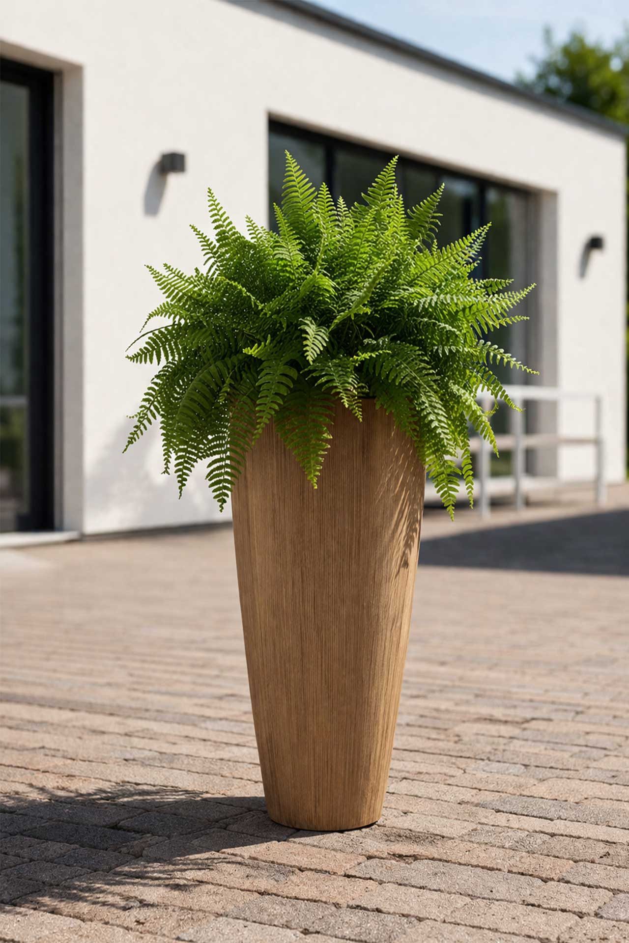 VIVANNO Pflanzkübel Fiberglas CITY Rund - Streifenbeige Geriffelt (1 St), 37x80 cm