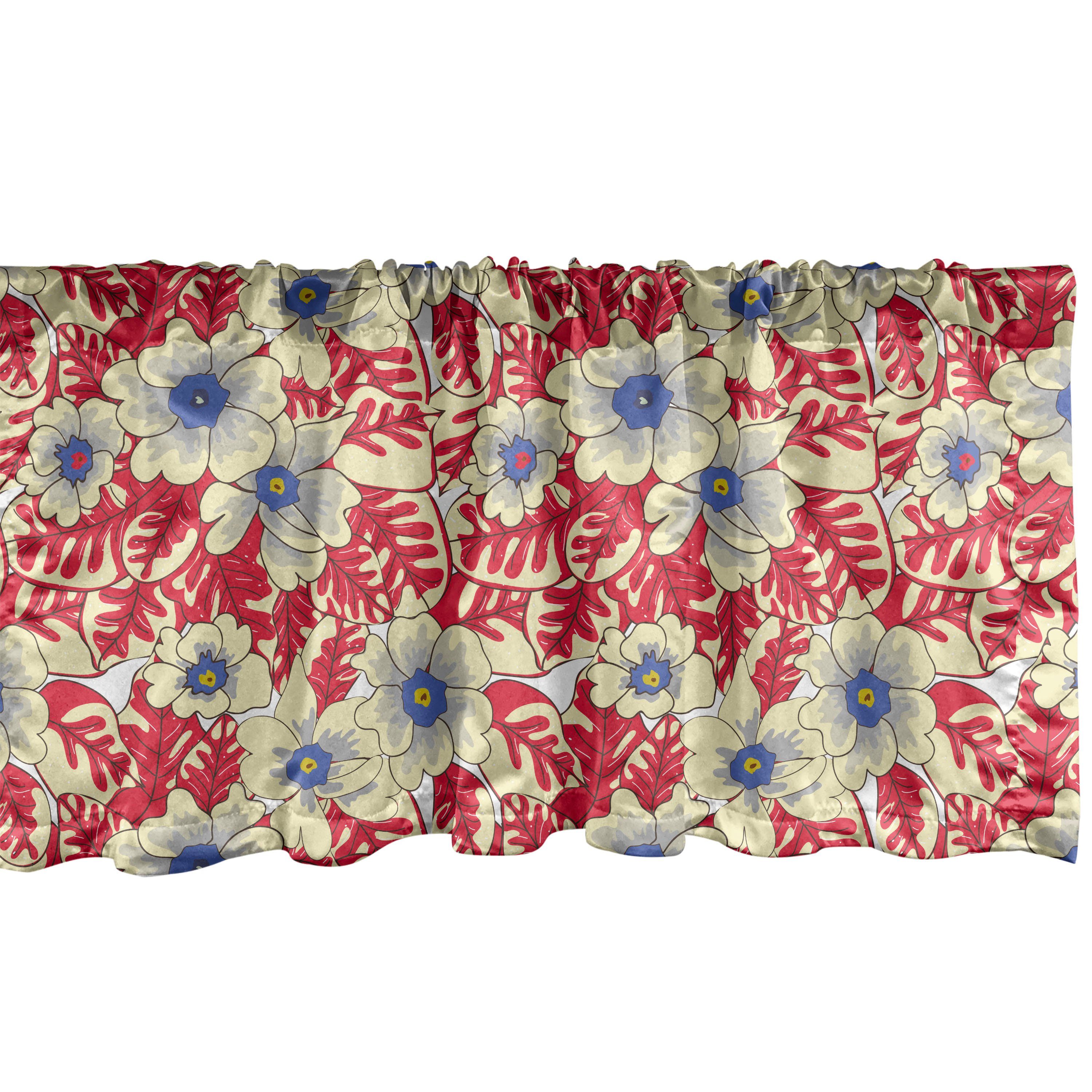 Scheibengardine Vorhang Volant für Küche Schlafzimmer Dekor mit Stangentasche, Abakuhaus, Microfaser, Blumen Frühlings-Blumen und gefärbtes Blatt