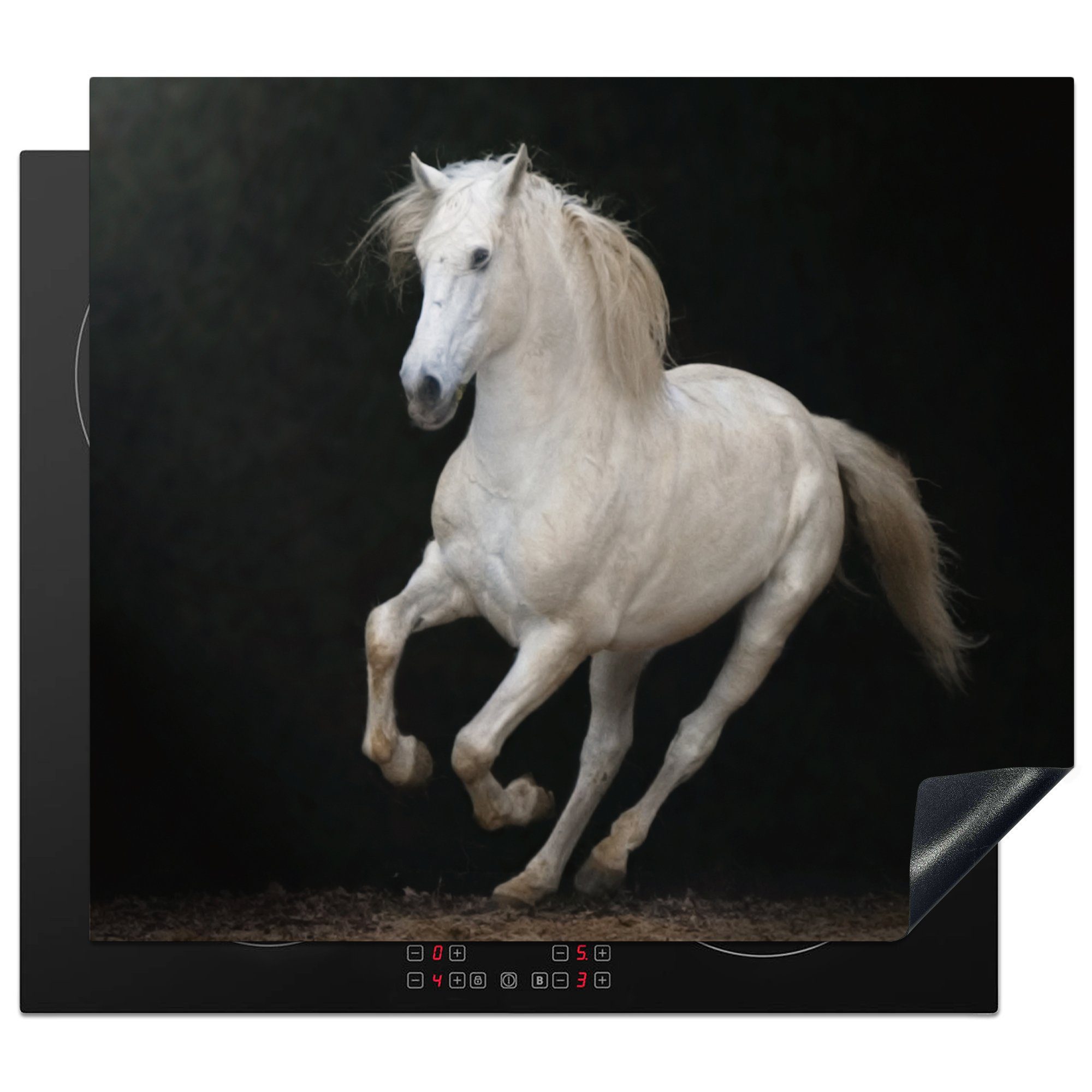 MuchoWow Herdblende-/Abdeckplatte Pferde - Schwarz küche, 59x52 für Vinyl, Induktionsmatte tlg), cm, (1 - die Porträt, Ceranfeldabdeckung