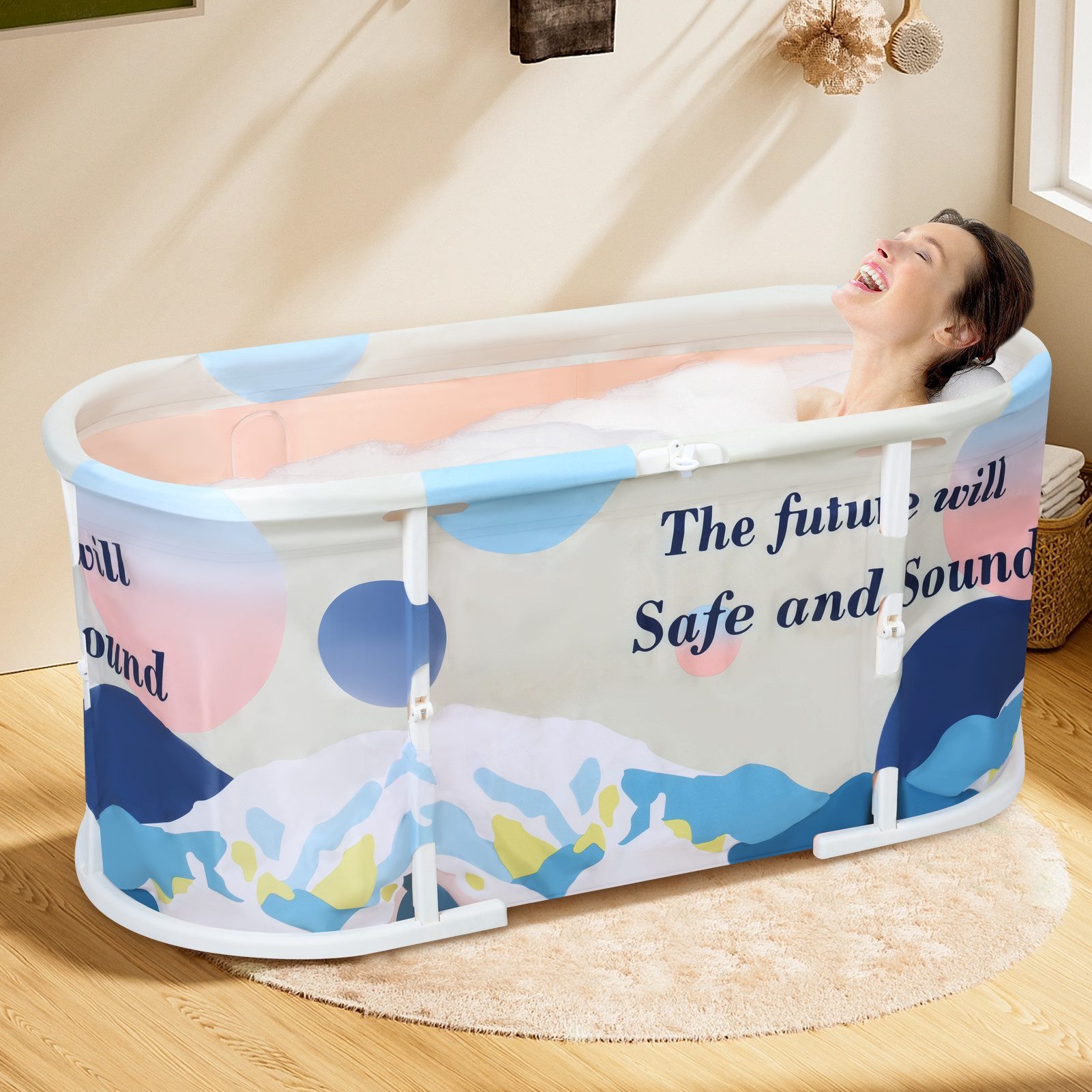 Rutaqian Badewanne Faltbare Badewanne, Erwachsene Tragbarer mit Metallrahmen, (Badewanne Kann Frei Eingebaut Werden mit Abdeckung,Verdickt,Einziehbar, 1-tlg), Großer Familie Badewanne für SPA, Dampfeimer für Sauna, Eisbad