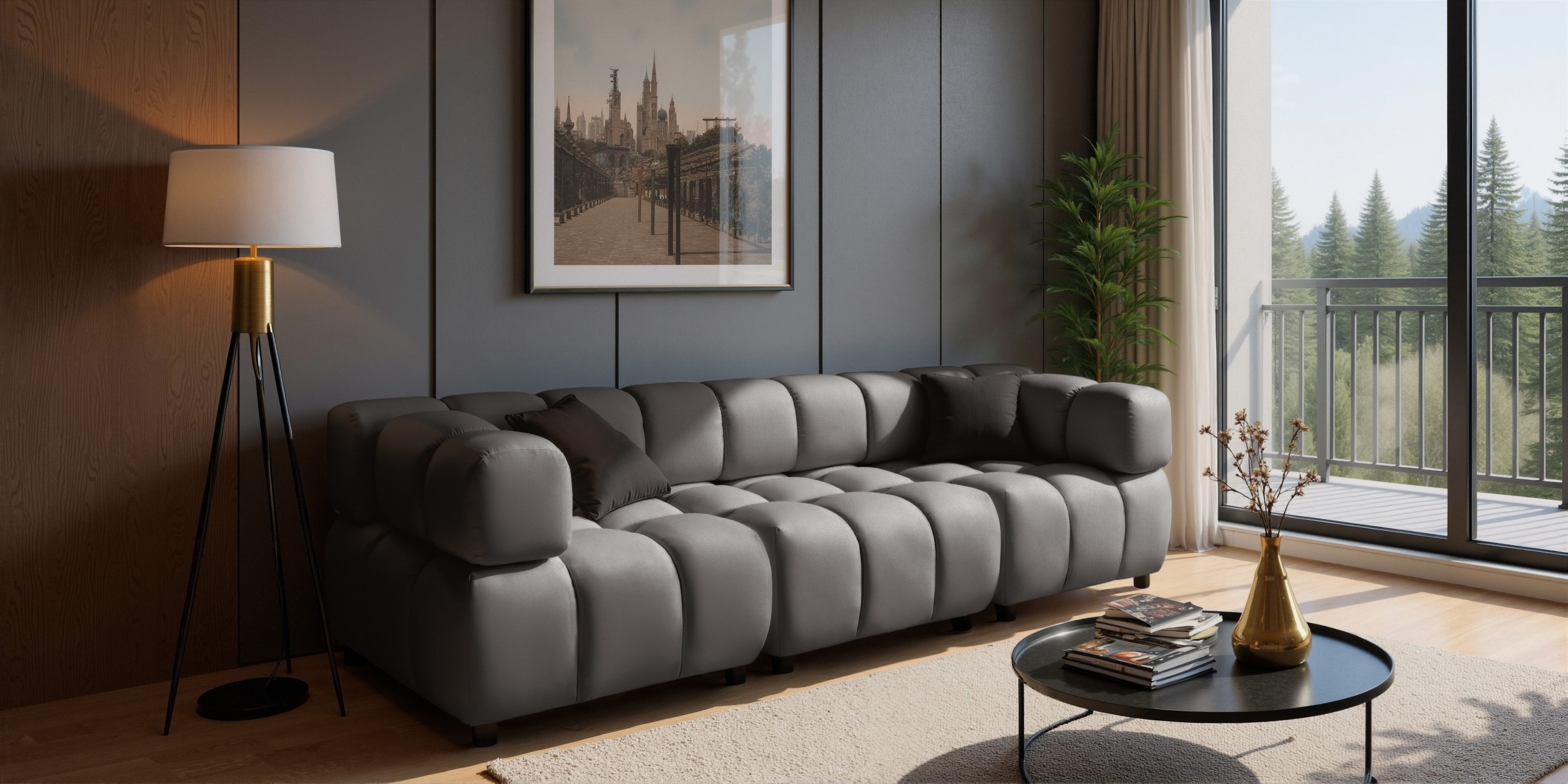 Kaiser Möbel Sofa 4-Sitzer modern modular Premium aus Veloursstoff Bluvel, BOLLA, Einzelartikel, luxuriöses 4-Sitzer-Designsofa,samtweicher Premium-Velours