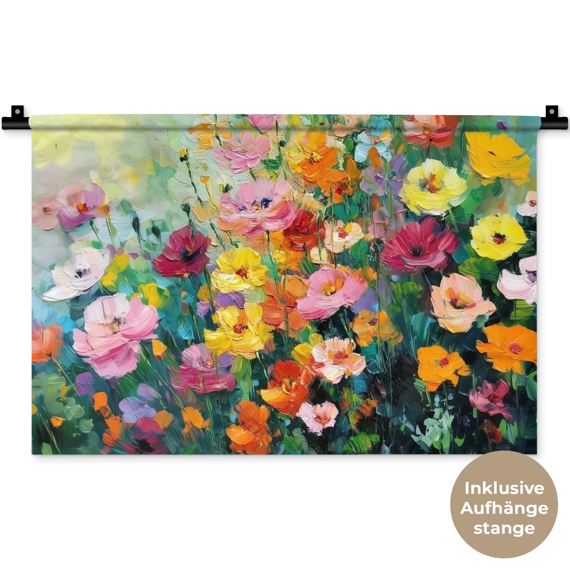 MuchoWow Wandteppich Blumenexplosion - Leuchtende Farben - Fröhlich, Rechteckig, Höhe: 3 mm, Wandteppich für Wohnzimmer, Schlafzimmer, 60x40 cm