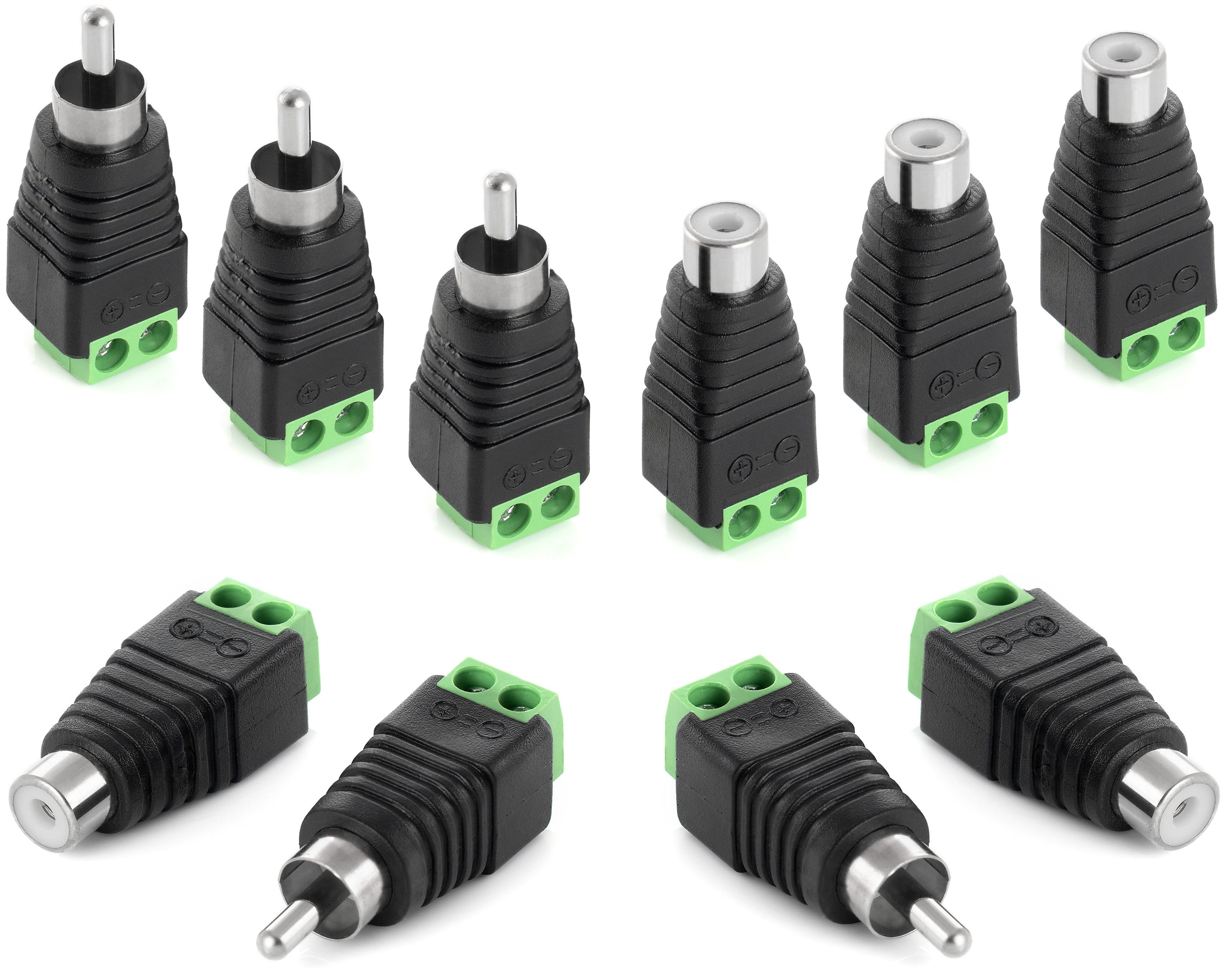 Poppstar RCA Cinch Stecker Adapter Set (5x RCA Stecker / 5x RCA Buchse) Audio-Adapter zu RCA, DC Cinch-Anschluss für Audio-, Videokabel, CCTV-Kam