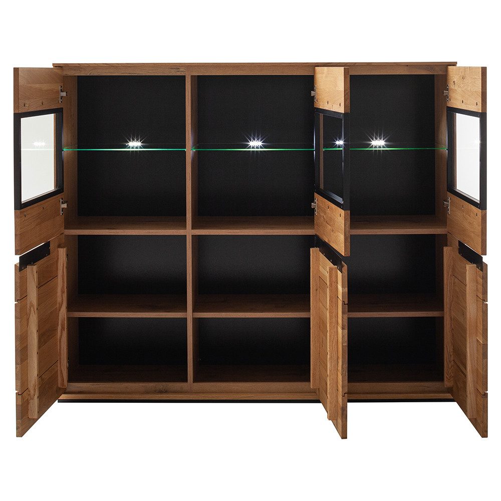 Lomadox Highboard AVESTA-06, in Eiche teilmassiv, 153 cm breit, inkl. LED-Beleuchtung