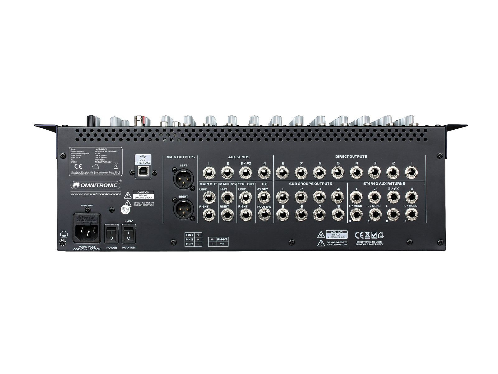 Omnitronic LMC-2642FX USB Mischpult Mischverstärker (Anzahl Kanäle: 16, Live Mixer)