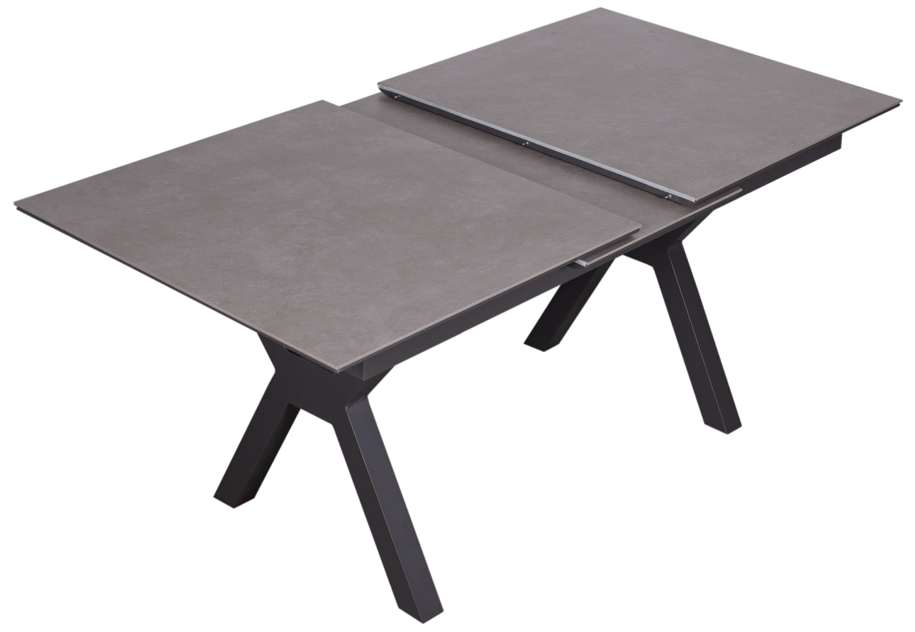 MR.DEKO Gartentisch ausziehbar Granada 160–210x90cm Aluminium Keramikplatte (Ausziehbarer Gartentisch für Terrasse, Garten und Balkon, 1-St), Synchronauszug, Keramikplatte, wetterfestes Aluminiumgestell