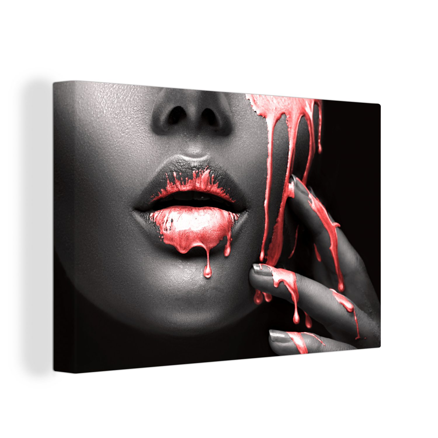 OneMillionCanvasses® Leinwandbild Lippen - Rot - Schwarz, Fotodruck (1 St), günstig online kaufen