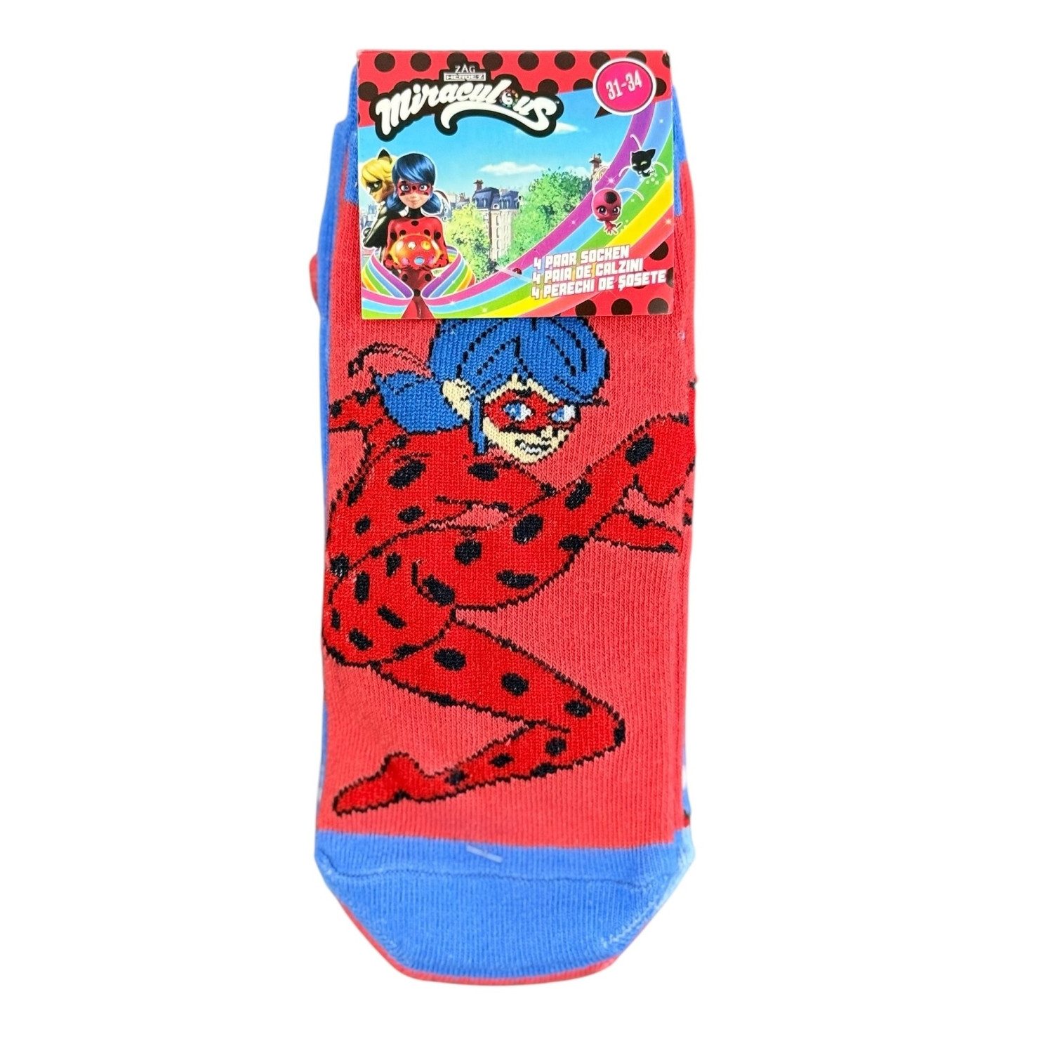 Lady Bug Socken MIRACULOUS 4er Pack Kinder Socken Strümpfe Mädchen Gr. 31-34