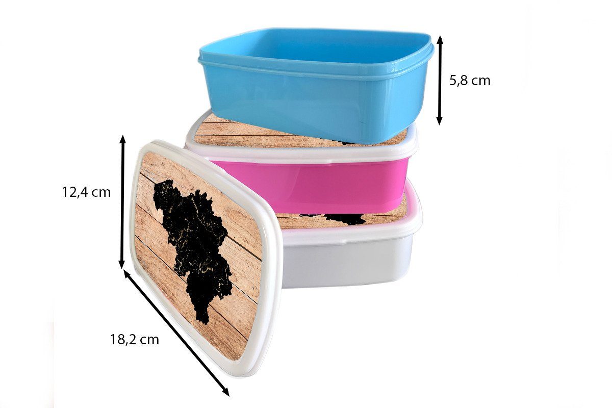 MuchoWow Lunchbox Karte - Erwachsene, Brotbox Brotdose - Kunststoff für (2-tlg), Belgien Snackbox, Holz, Kinder, rosa Mädchen, Kunststoff