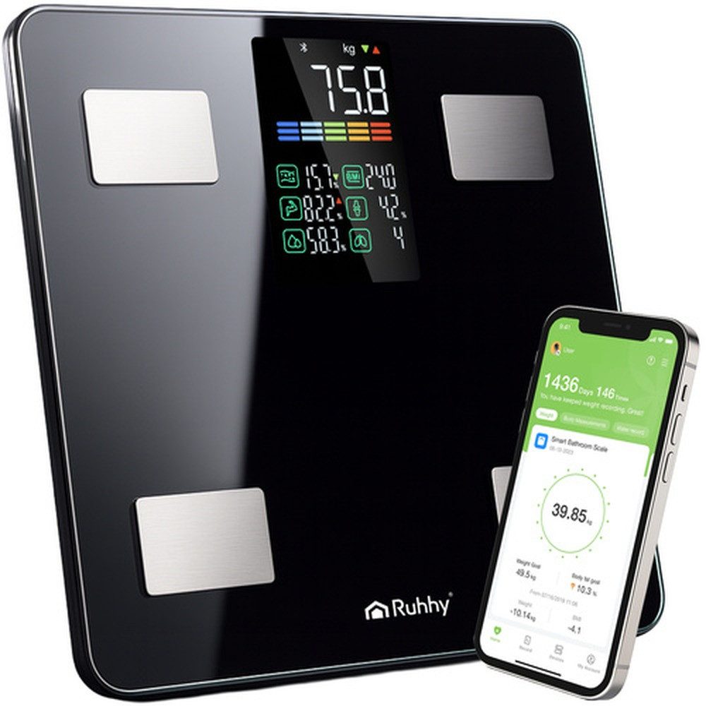 Ruhhy Personenwaage LCD-Personenwaage BMI-Analysewaage, Spar-Set, 1-tlg., elektronisch, Alter, Größe, Geschlecht und Aktivitätsniveau personalisieren