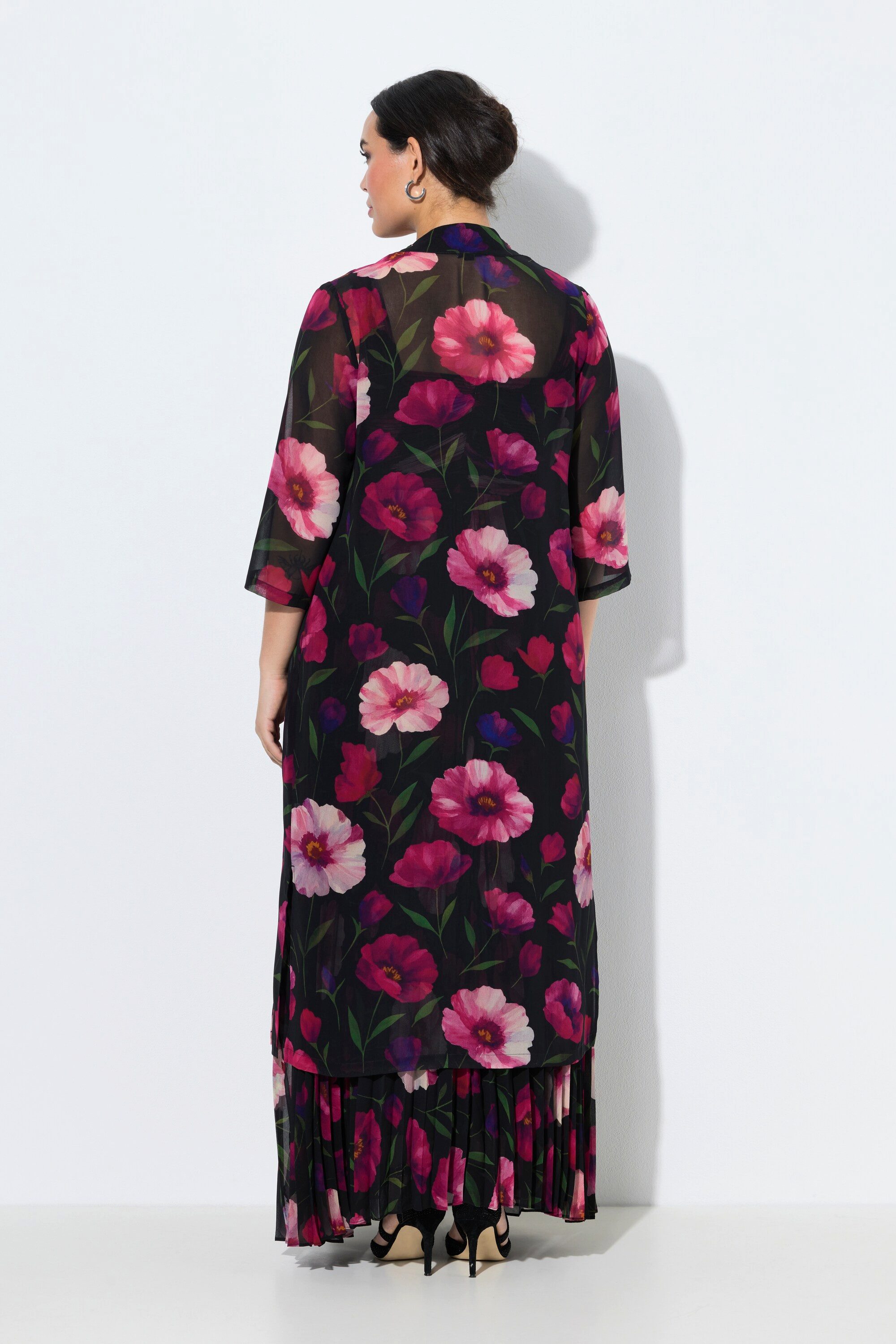 Ulla Popken Sommerjacke Chiffonjacke Blüten offene Form Schalkragen