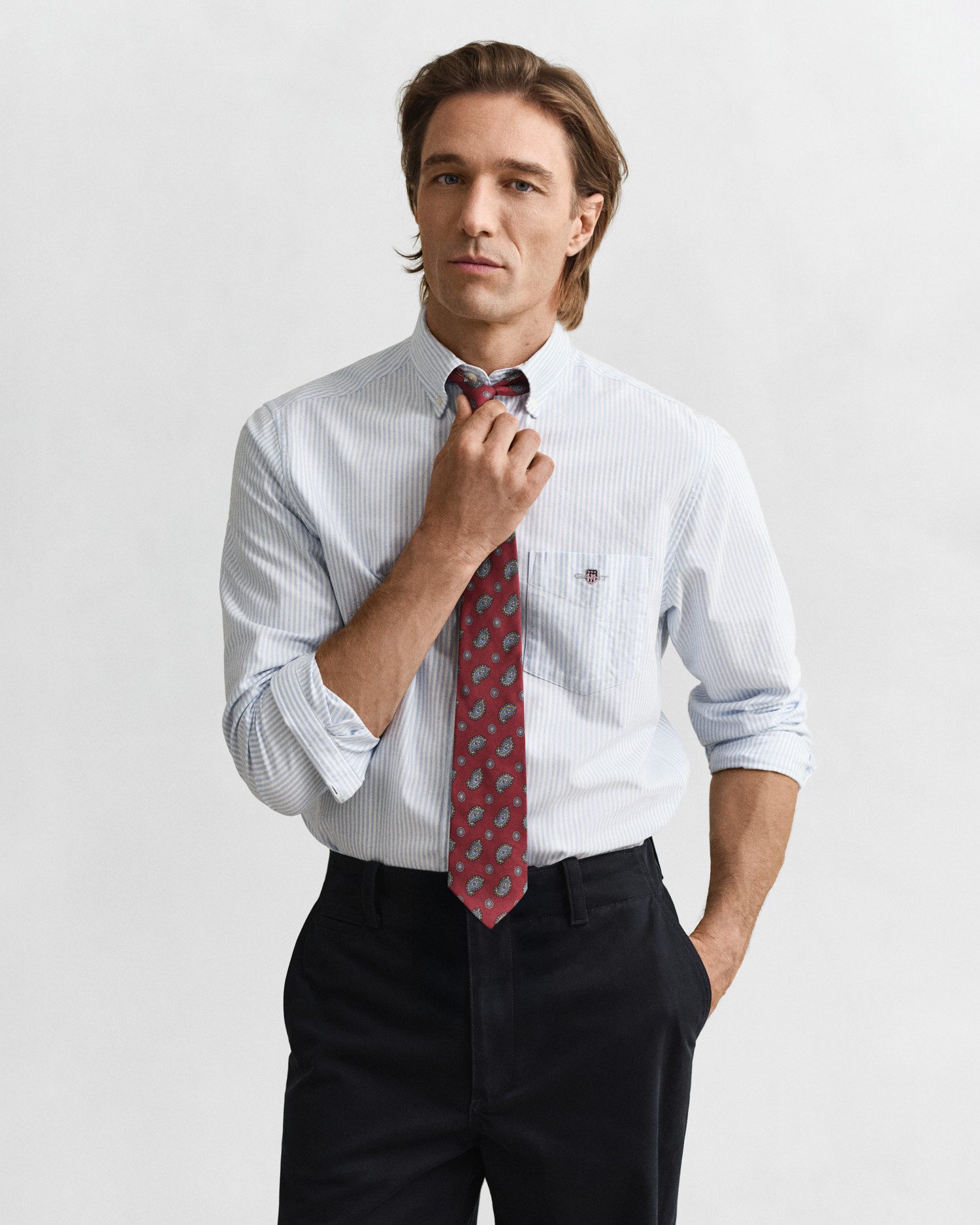 Gant Langarmhemd Regular Fit Oxford Hemd strukturiert langlebig dicker gestreift mit dezenter Logostickerei