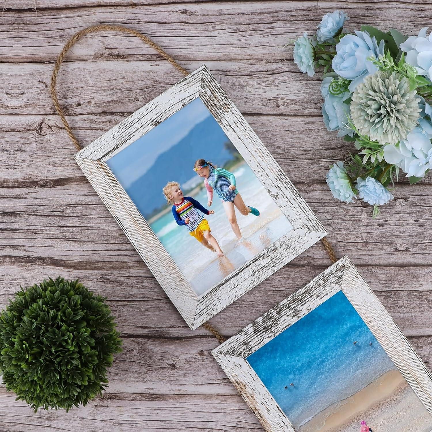 LuxusKollektion Collagerahmen Collage Bilderrahmen Set 13x18cm rustikal Vintage-Weiß 6 vertikale