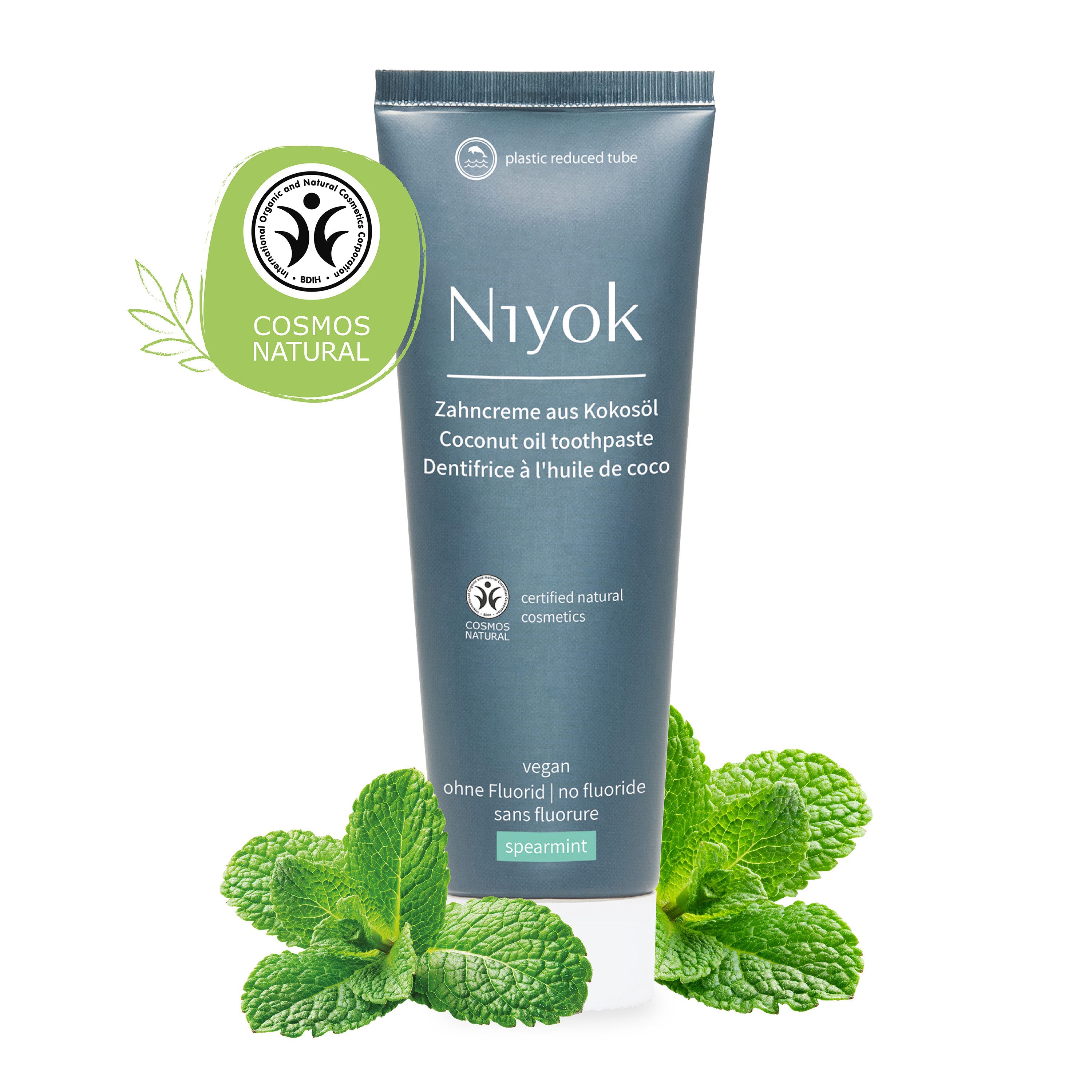 Niyok Zahnpasta aus Bio Kokosöl Ohne Fluorid & Vegan für Intensive Pflege & Frische, Spearmint (grüne Minze)
