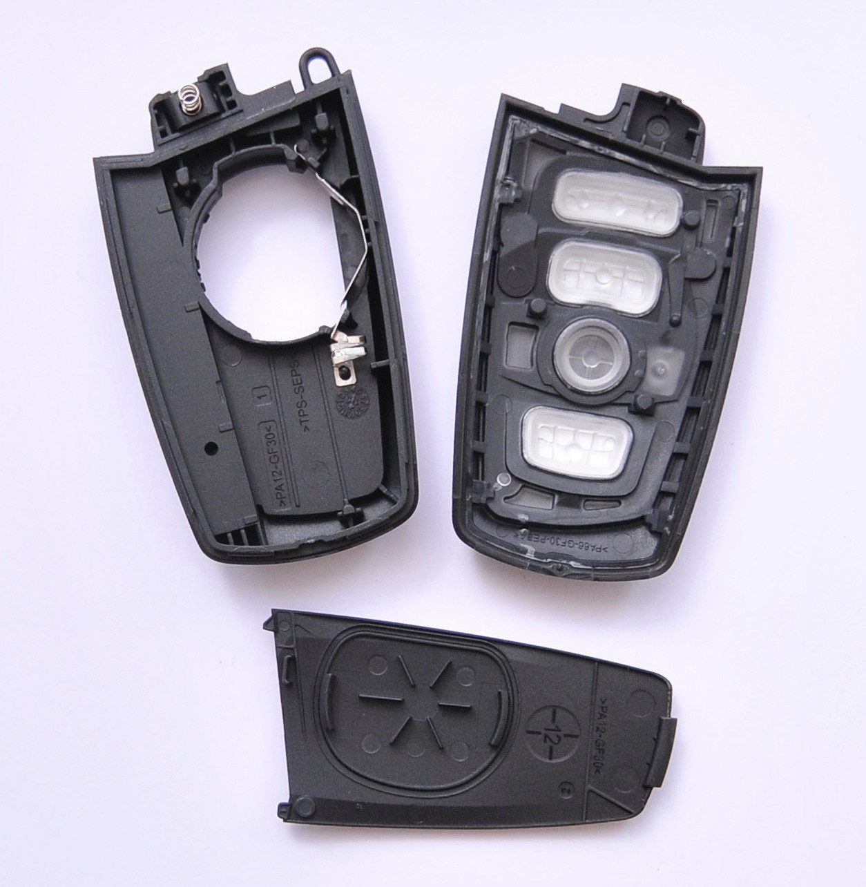 mt-key Auto Schlüssel Smartkey 4 Tasten Ersatz Gehäuse + passende CR2450 Knopfzelle, CR2450 (3 V), für BMW Funk Fernbedienung