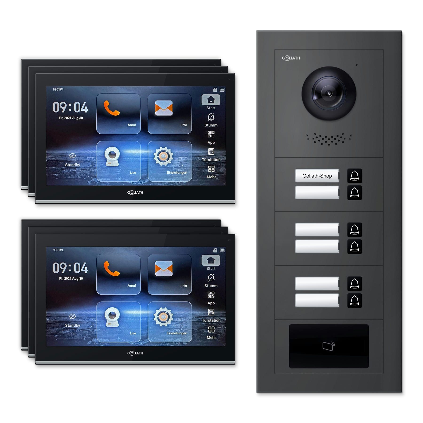 Goliath Intercom Video-Türsprechanlage Goliath IP Video Türsprechanlage: 10-Zoll 6 Familienhaus, RFID, Anthra (Privat oder Gewerblich)
