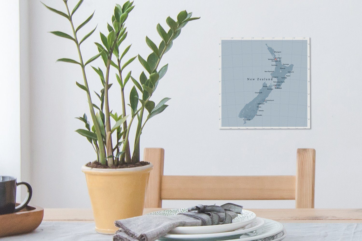 einer Neuseeland, Leinwand hellblauen Illustration Eine Karte OneMillionCanvasses® für Bilder (1 Wohnzimmer Schlafzimmer von Leinwandbild St),