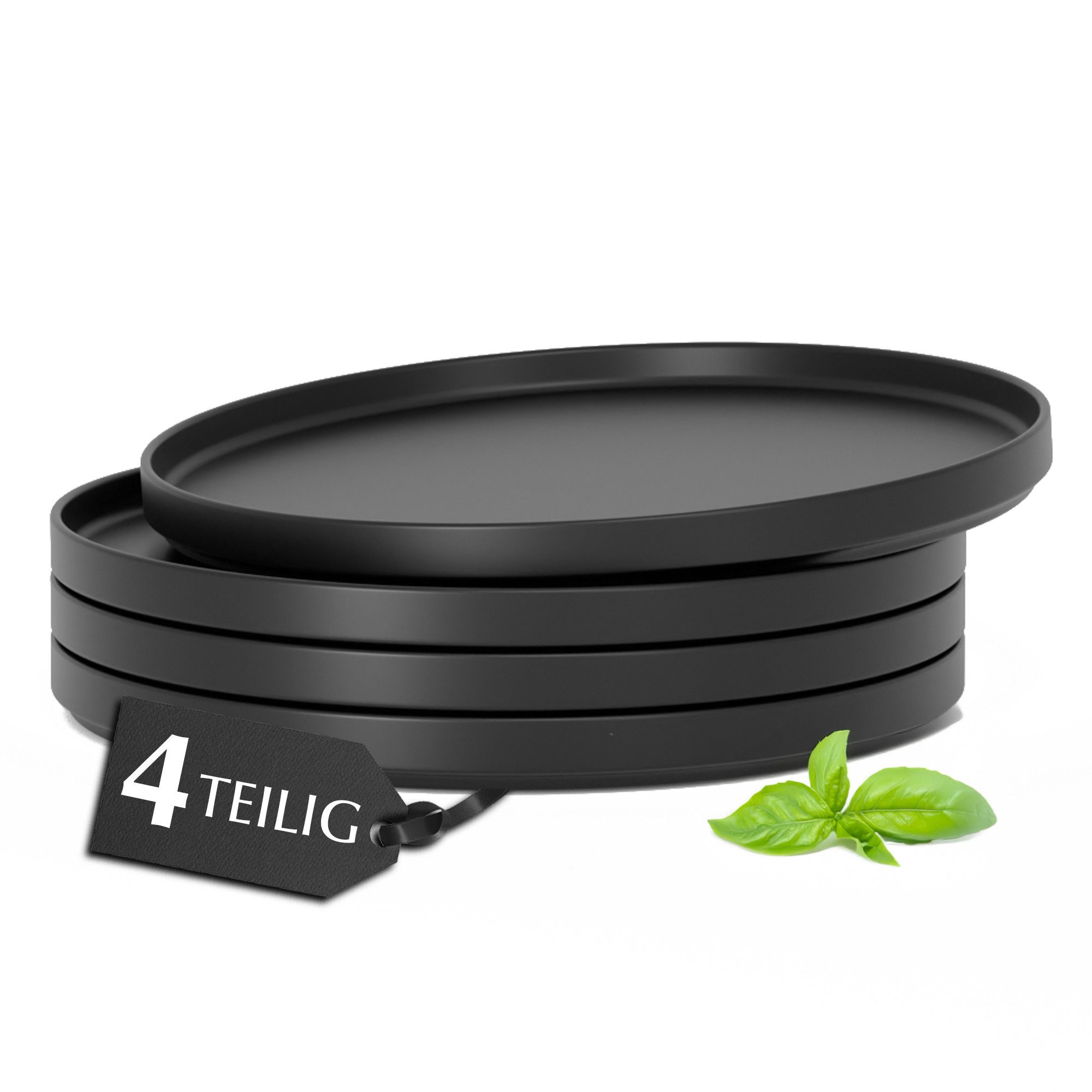 MiaMio Teller-Set Luxe Speiseteller 4er-Set Schwarz (4-tlg), Steingut