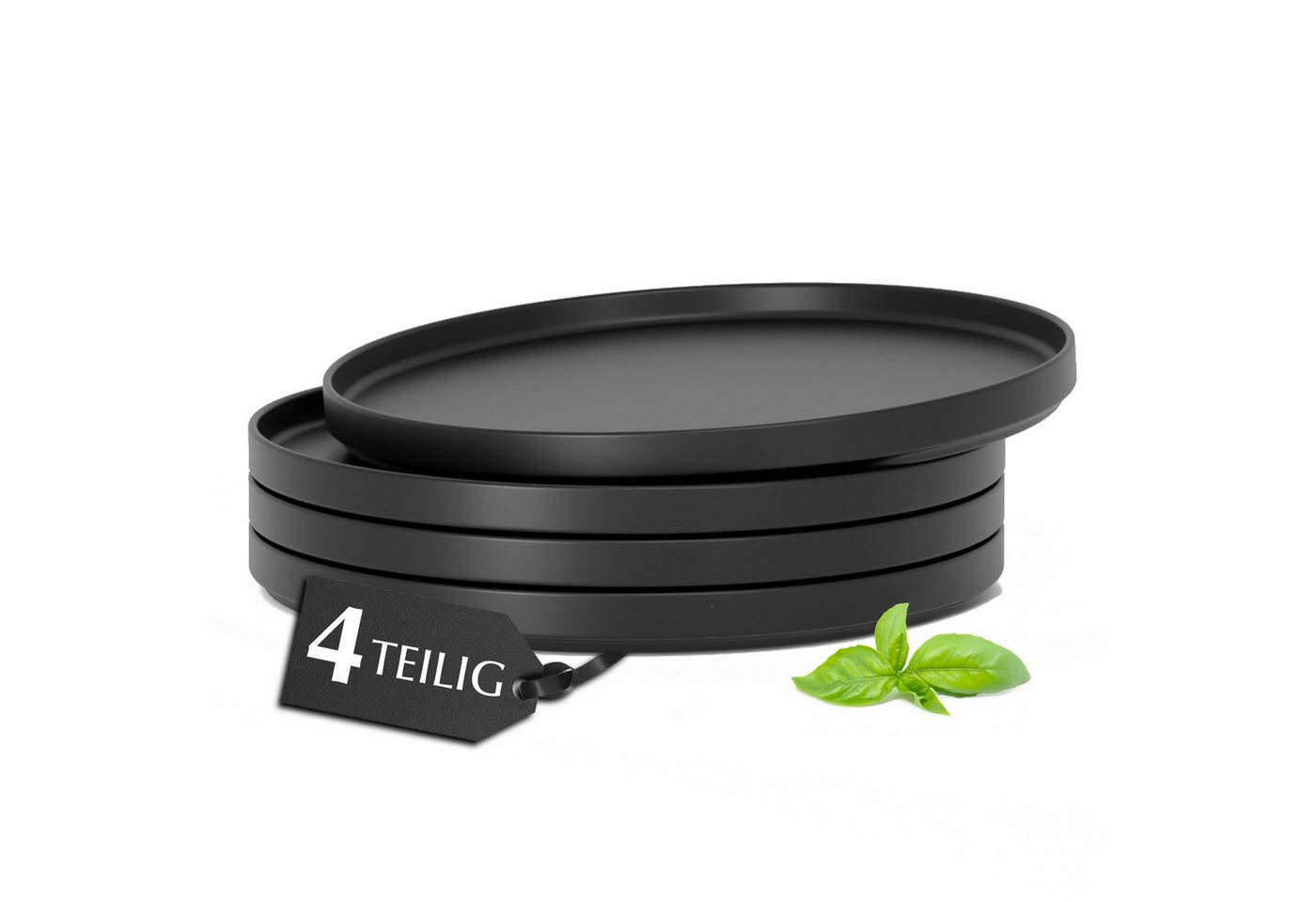MiaMio Teller-Set Luxe Kuchenteller 4er-Set Schwarz (4-tlg), Steingut