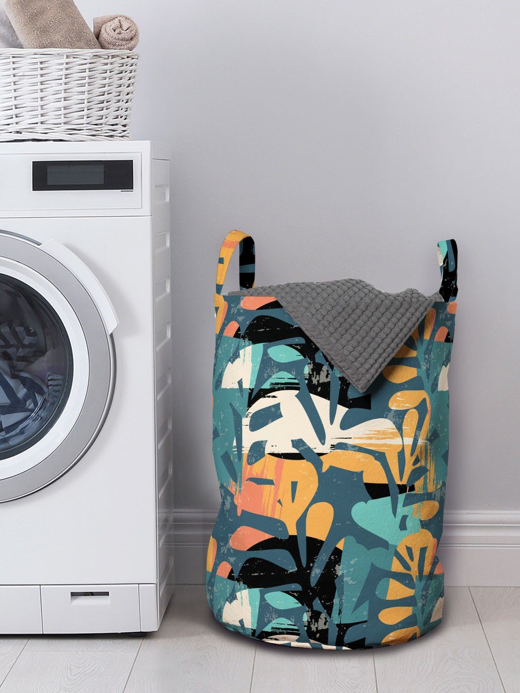 Abakuhaus Wäschesäckchen Wäschekorb mit Moderne Waschsalons, Kunst Griffen abstrakte Thema Kordelzugverschluss für Bunt
