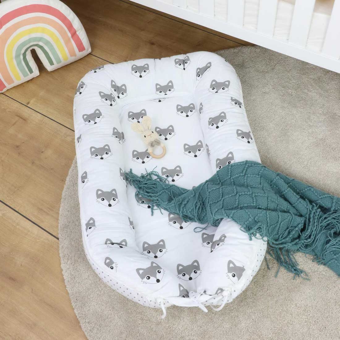 Puckdaddy GmbH Bettnestchen Liv 105x60cm mit Füchsen und Reißverschluss, mit Reißverschluss