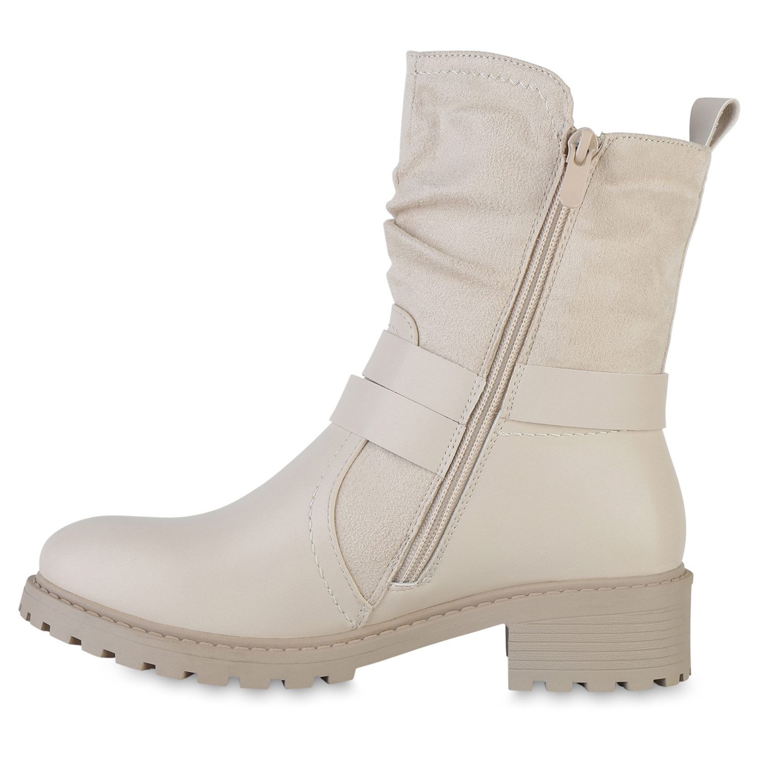 VAN HILL 841452 Bikerboots Damen Leicht Gefütterte Biker Boots Stiefeletten Schnallen