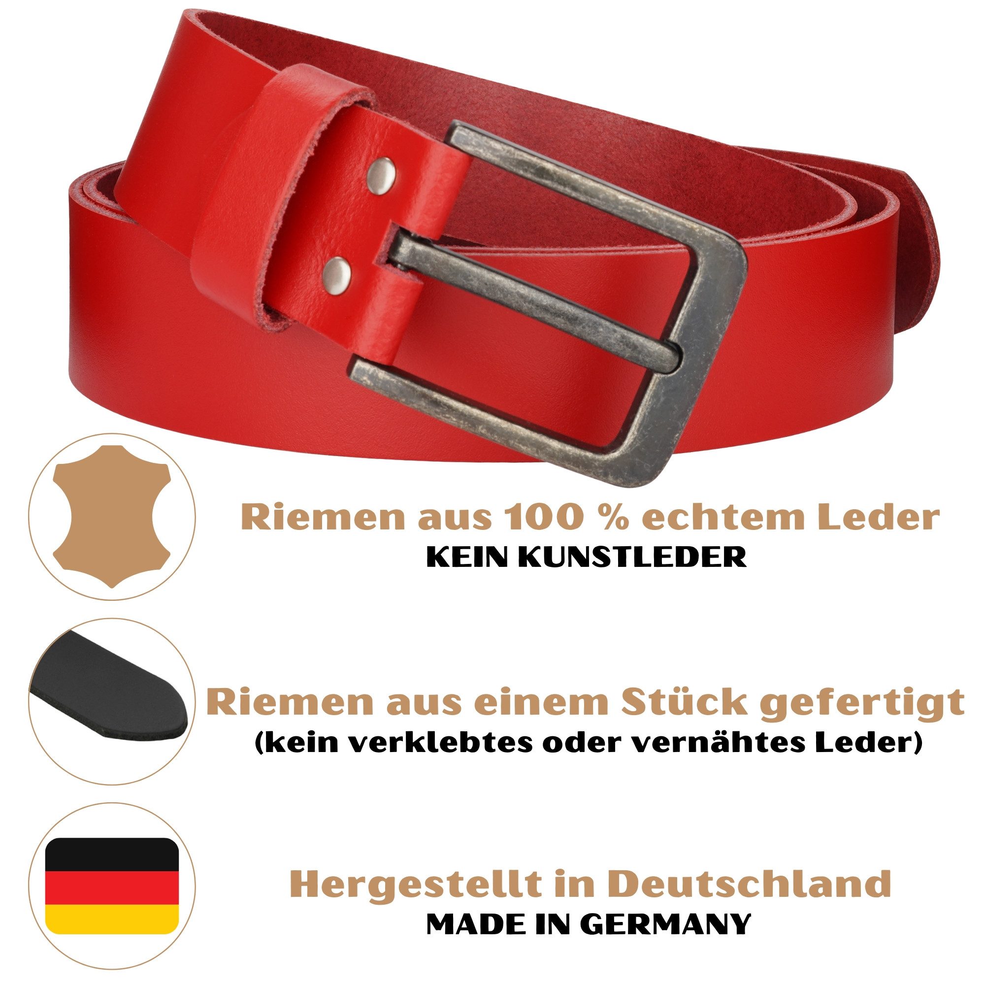 Manza Ledergürtel Gürtel Ledergürtel 4cm breit Echt Leder Jeansgürtel Unisex Kürzbar