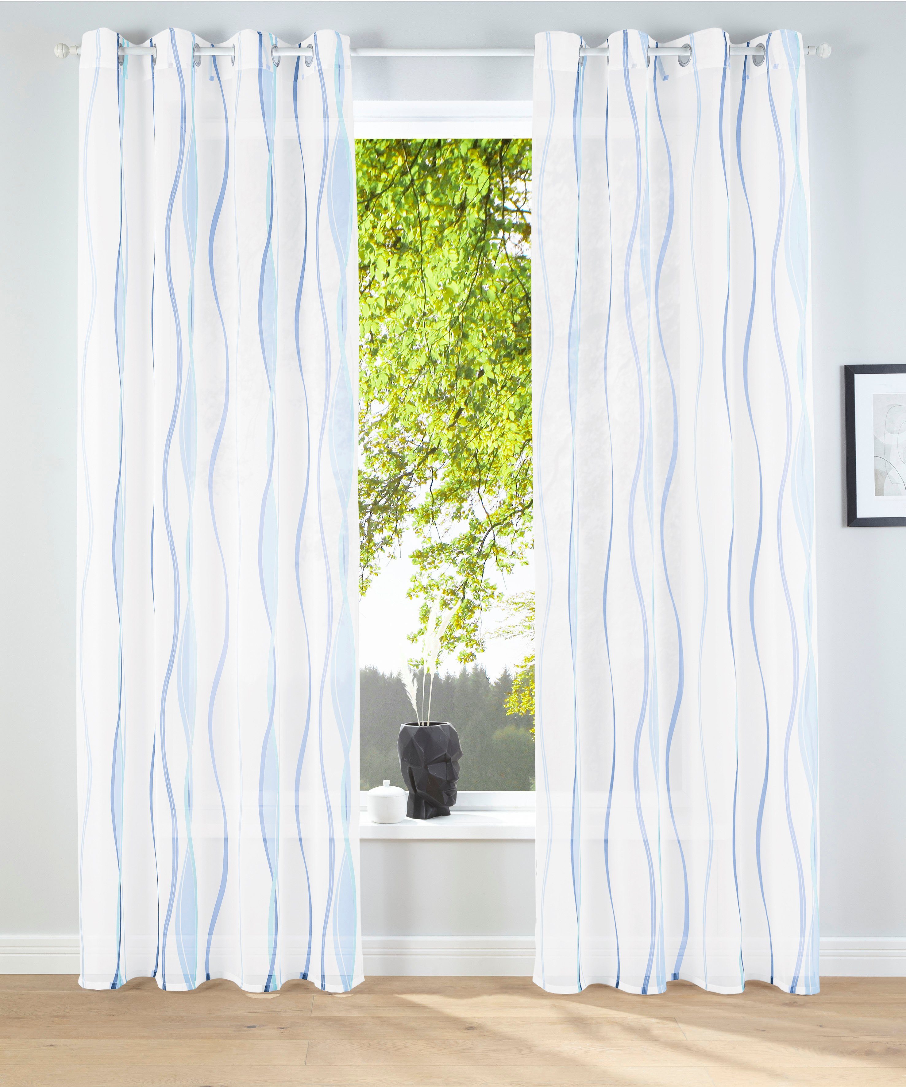 Ösen (2 Dimona, Voile, Polyester, St), transparent, Wellen my Gardine Voile, 2-er weiß/blau home, Set, transparent,