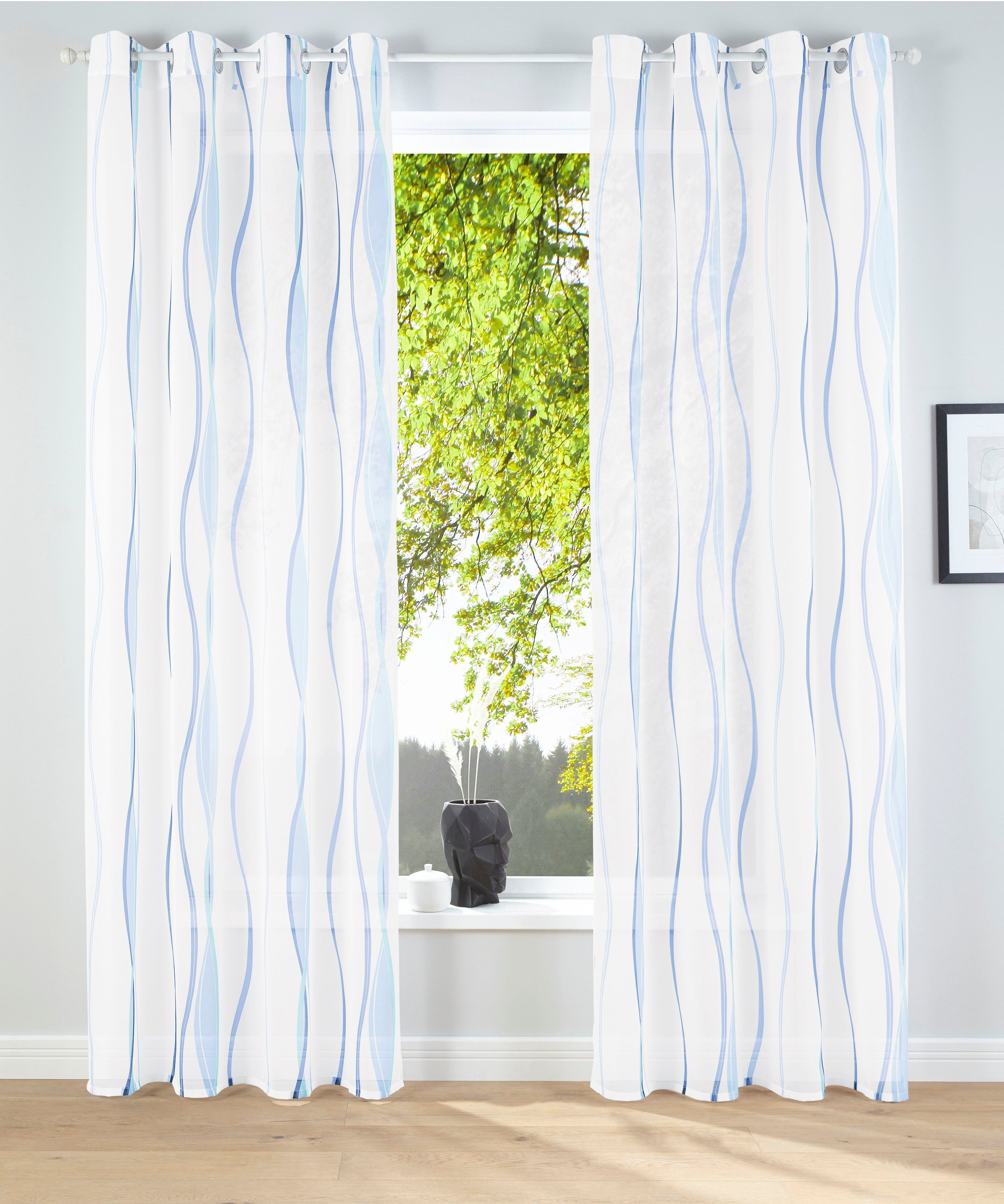 my home Gardine Dimona, Ösen (2 St), transparent, Voile, 2-er Set, transparent, Voile, Polyester, Wellen