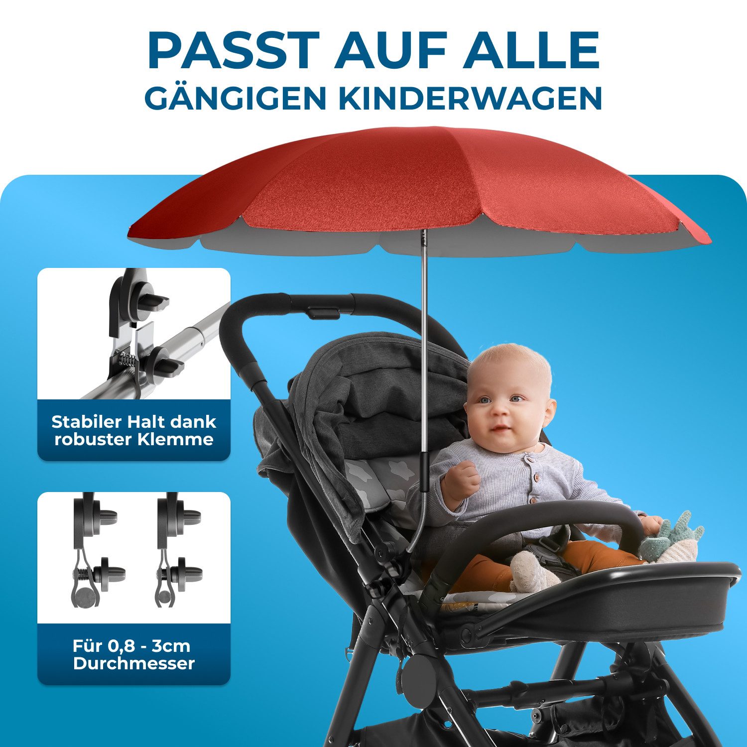 Styngard Kinderwagenschirm Sonnenschirm Kinderwagen UV Schutz 50+ / 70 cm Durchmesser