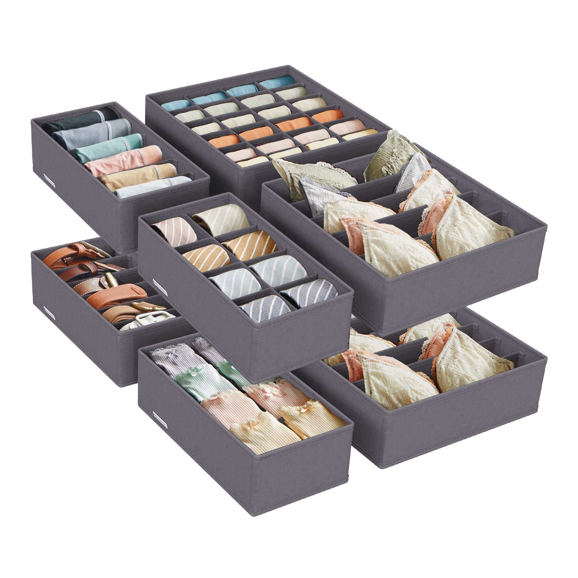 SONGMICS Aufbewahrungsbox Schubladen-Organizer (8 St), Kleiderschrank Organizer, 8 Stück, faltbar, Stoffboxen