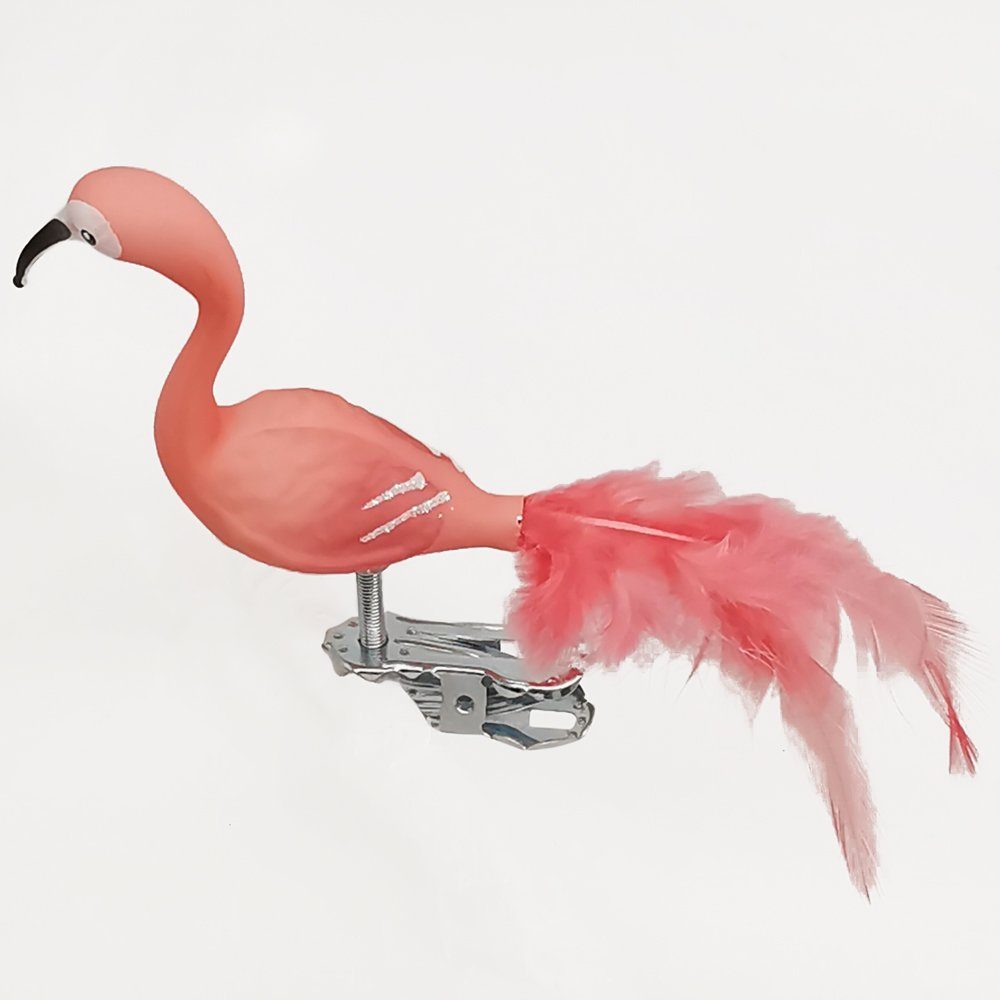 (1-tlg), mit Schatzhauser 6cm Flamingo Naturfedern, mundgeblasen, Christbaumschmuck Mini handbemalt Vogel