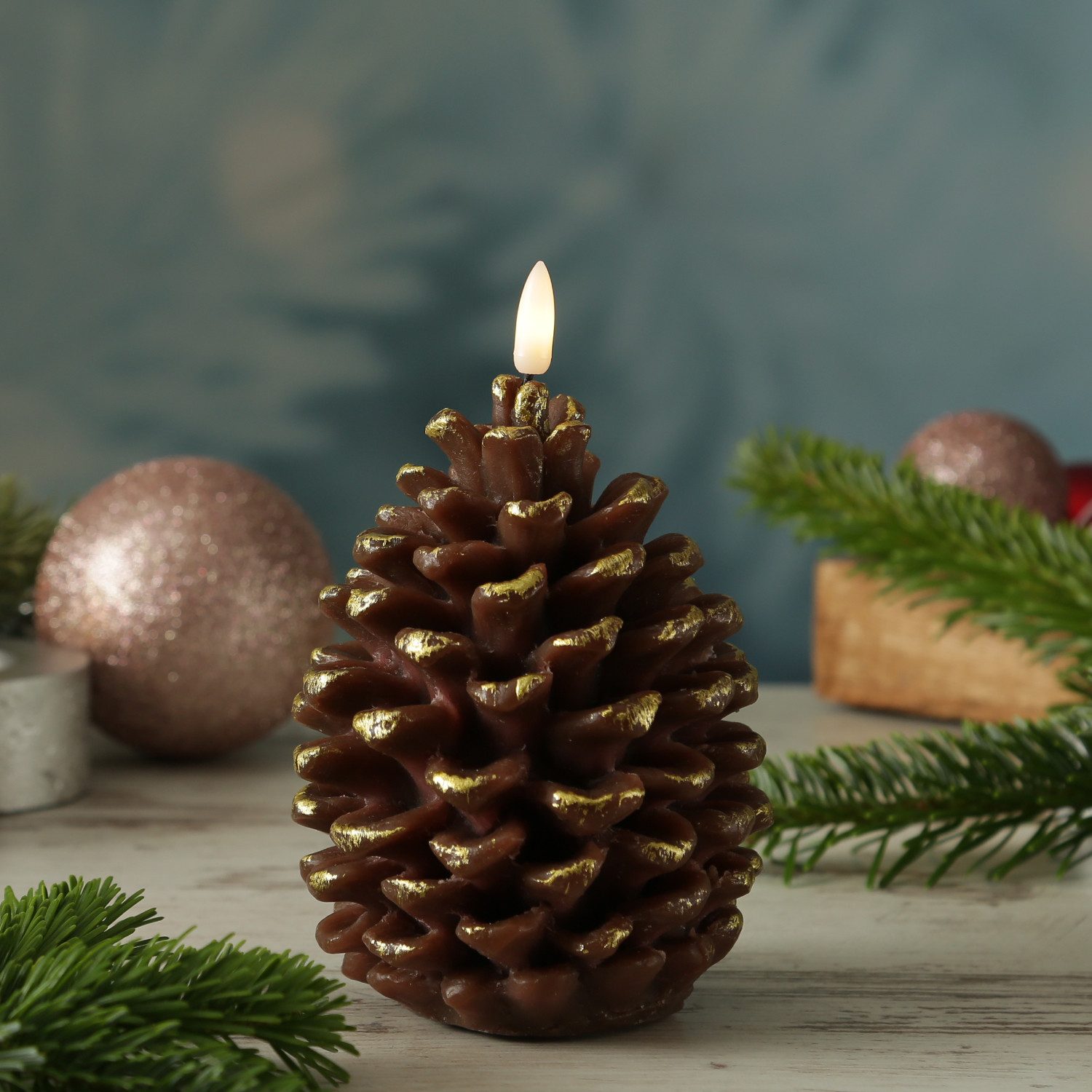 MARELIDA LED-Kerze Tannenzapfen Echtwachs Zapfenform Weihnachtsdeko günstig online kaufen