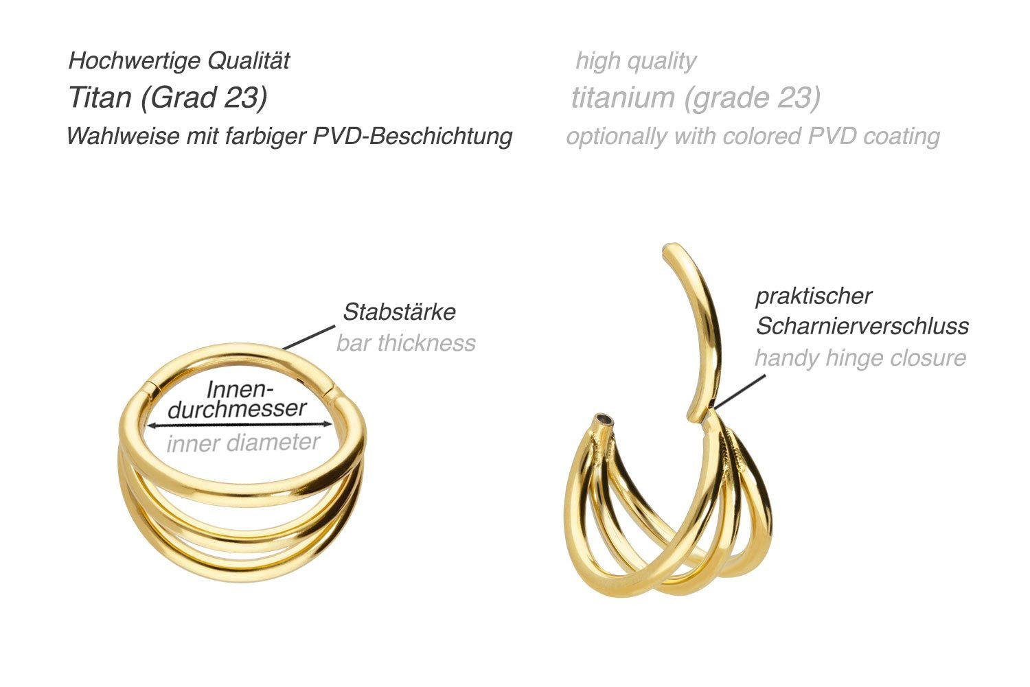 PIERCINGLINE Nasenpiercing Titan Segmentring Clicker 3 RINGE Ohrpiercing Se günstig online kaufen