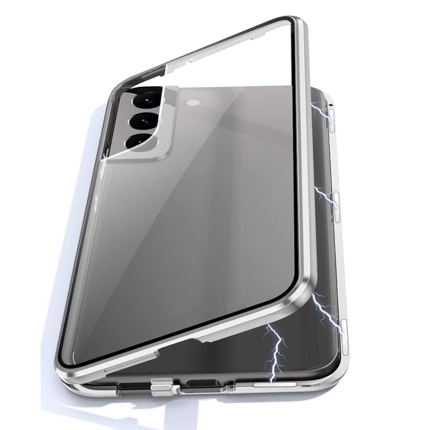 Wigento Handyhülle Für Samsung Galaxy S24 360 Grad Magnet Glas Bumper Handy Hülle Case