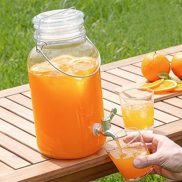 Oramics Getränkespender aus Glas mit Zapfhahn 4 Liter Wasserspender mit Metallbügelverschluss, im Retro Einmachglas Design für Bowle Cocktails Säfte oder Mixgetränke