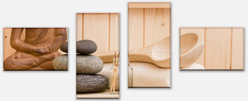 wandmotiv24 Mehrteilige Bilder Finnische Sauna, Wellness- und Wellnesszubehör, Wellness (Set, 4 St), Wandbild, Wanddeko, Leinwandbilder in versch. Größen