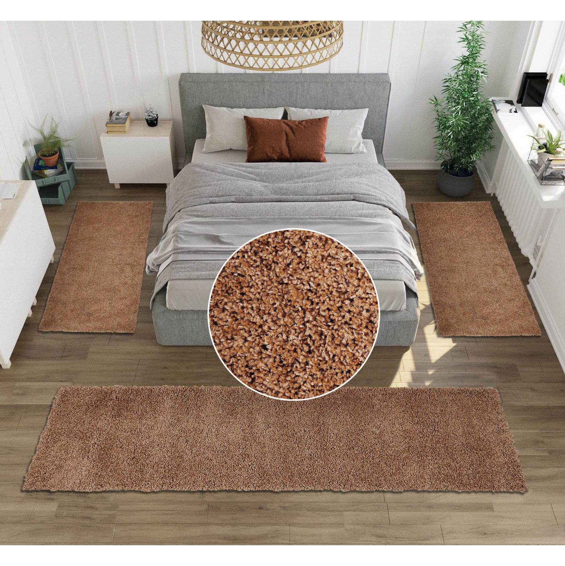 OTTO home Bettumrandung Viva, Höhe 45 mm, (3-tlg), Bettvorleger, Läufer-Set, Uni-Farben, einfarbig, besonders kuschelig