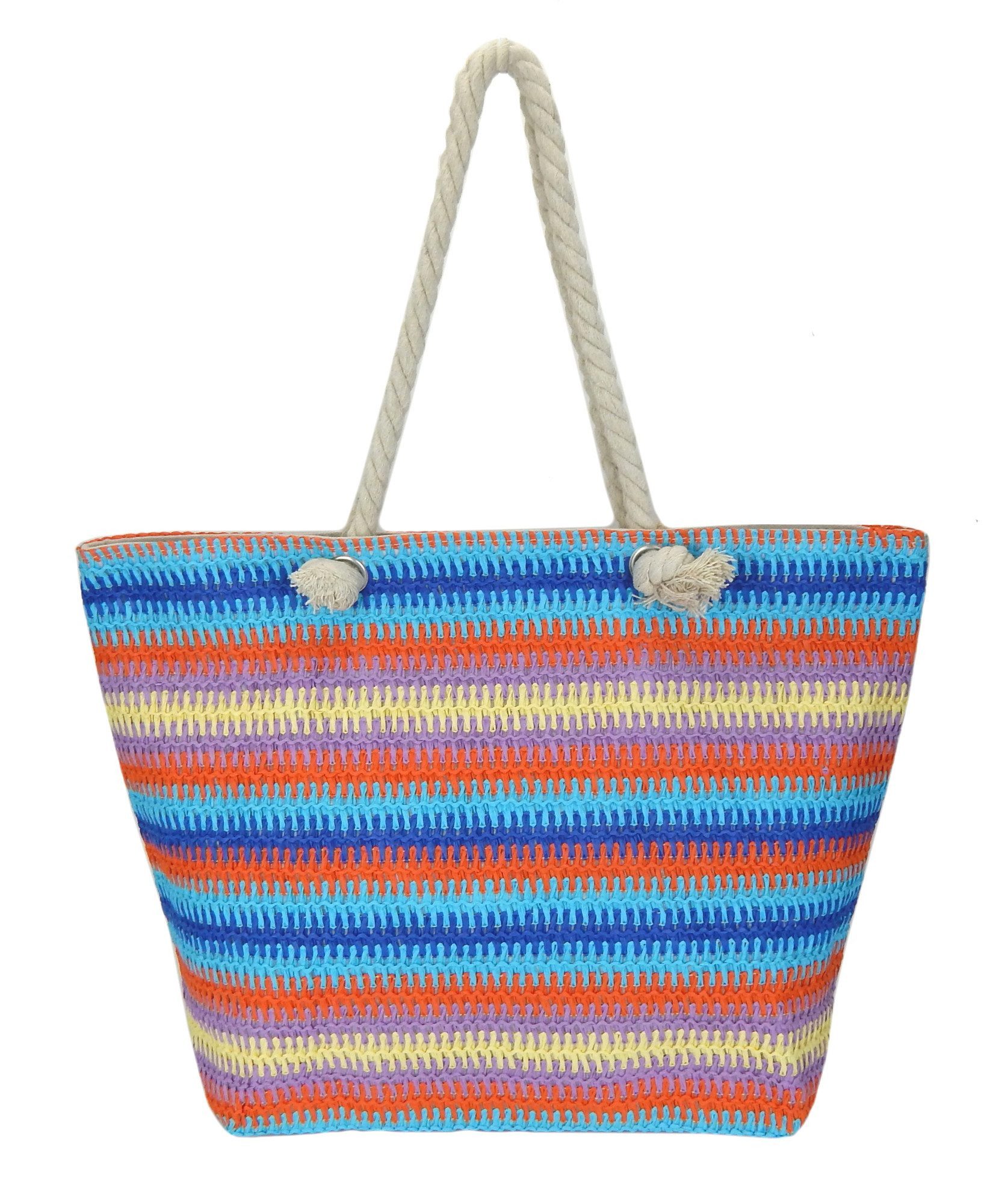 Ella Jonte Strandtasche, XL im Boho-Look – Großer Shopper mit Reißverschluss & Kordelträgern