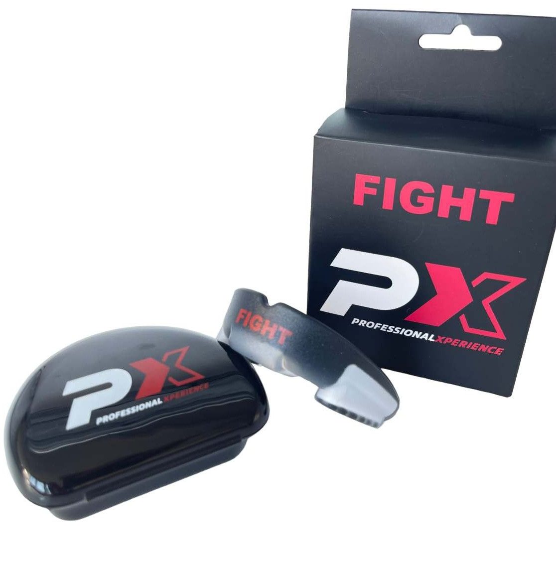 Phoenix Budosport Zahnschutz FIGHT Sport Mundschutz Vollkontakt 2-Schichten Boxen MMA Kickboxen, FIGHT Aufdruck, 2 Schichten, Gel, Hohe Sicherheit, schwarz, inkl. Dose