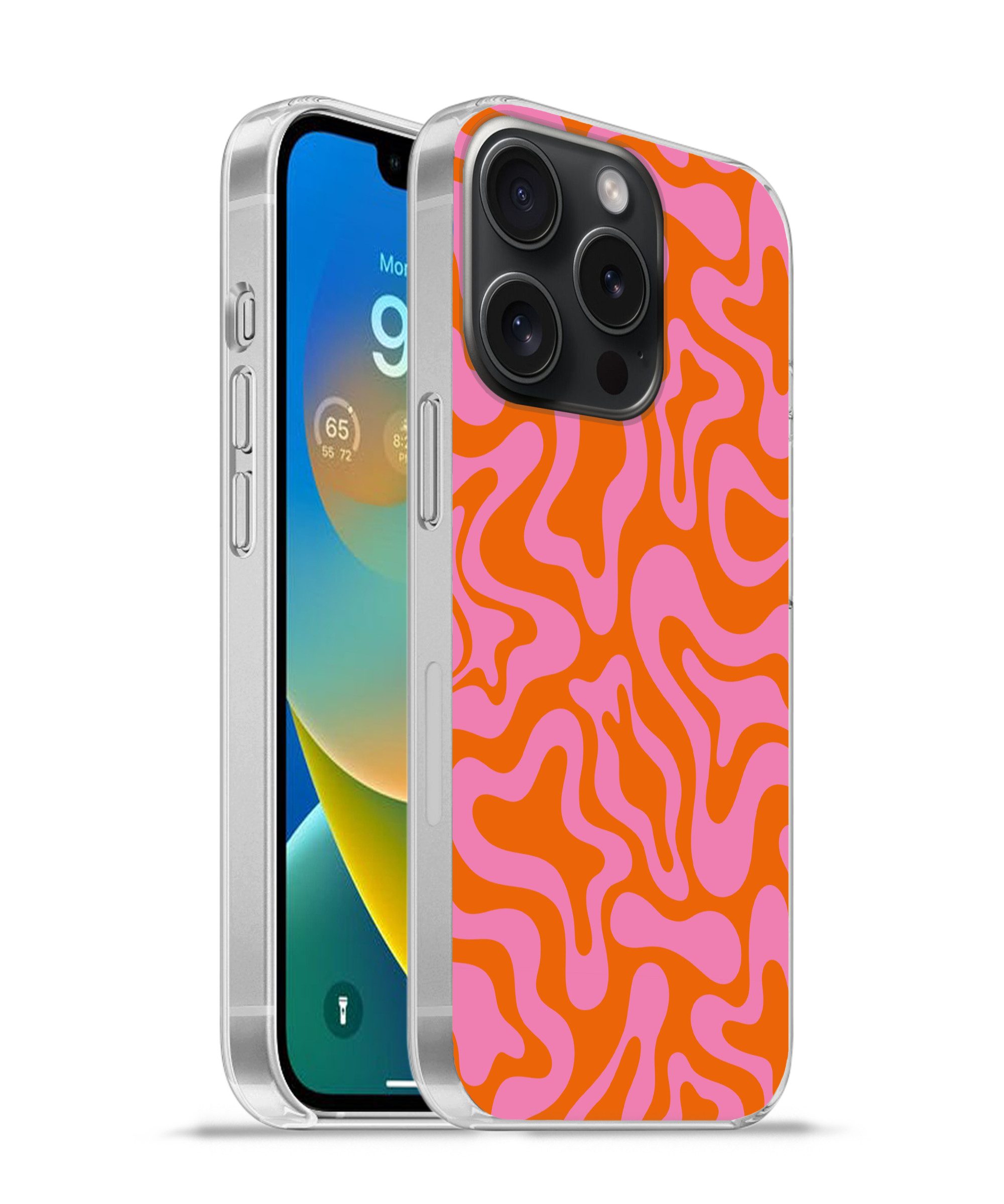 MuchoWow Handyhülle für Apple iPhone 15 Pro Muster - Rosa - Orange - Abstrakt - Modern, Smartphone-Bumper, Print, Handy Schutzhülle Dünn