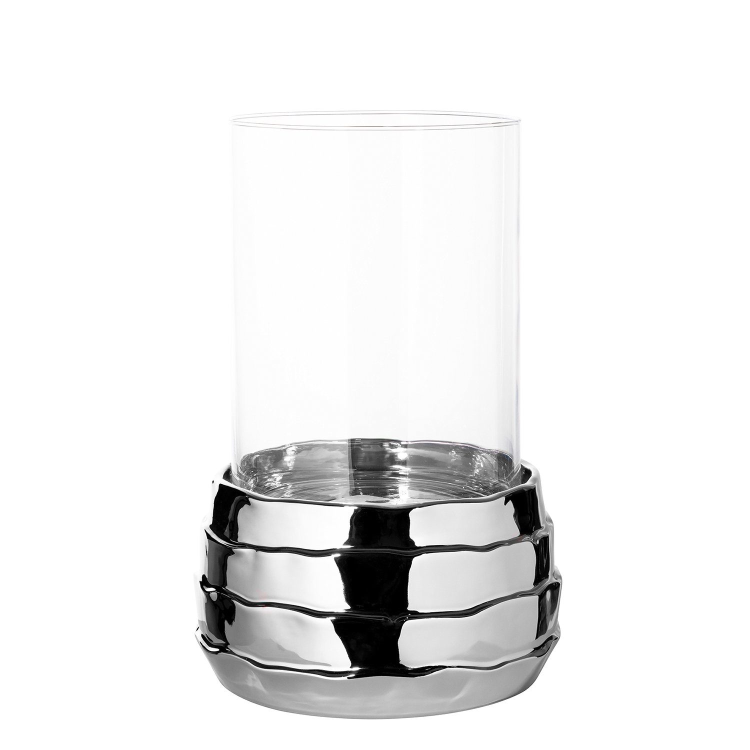 Fink Windlicht - Keramik - Glas nicht (Keramikbasis 25cm COCON H.34cm - Ø + silberfarben outdoorgeeignet Glas), Windlicht x 