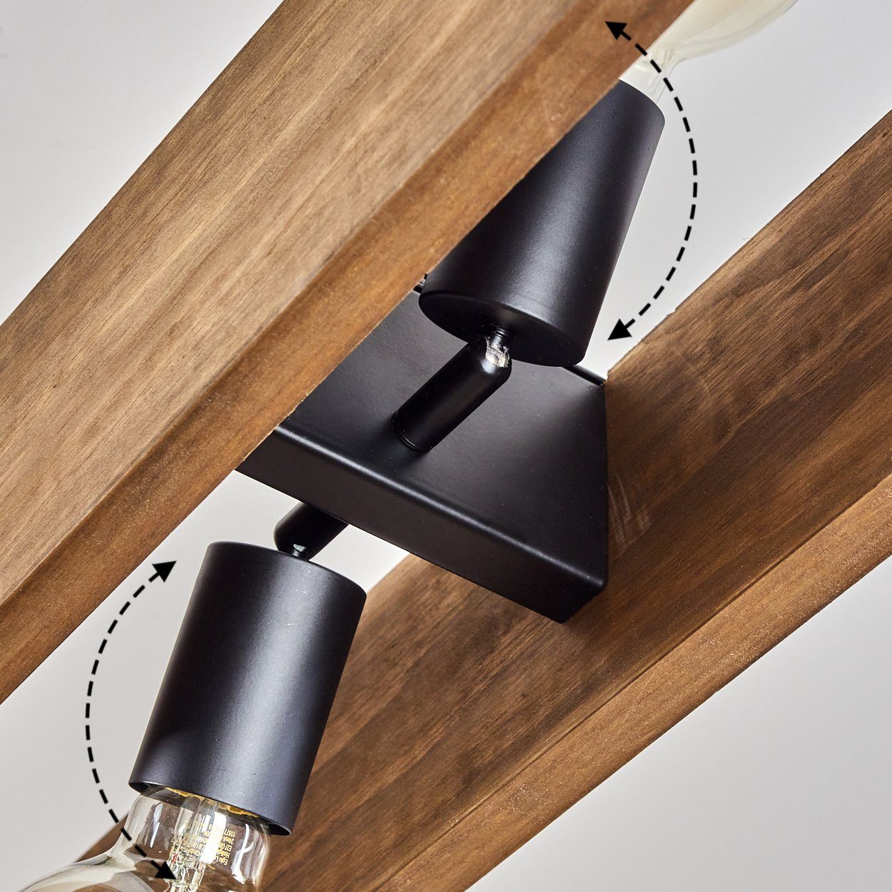 hofstein Pendelleuchte »Spezia« Hängelampe aus Metall/Holz in Schwarz/Natur, ohne Leuchtmittel, mit Holzstab, Ketten-Gliedern u. verstellbaren Leuchtenschirmen, E27