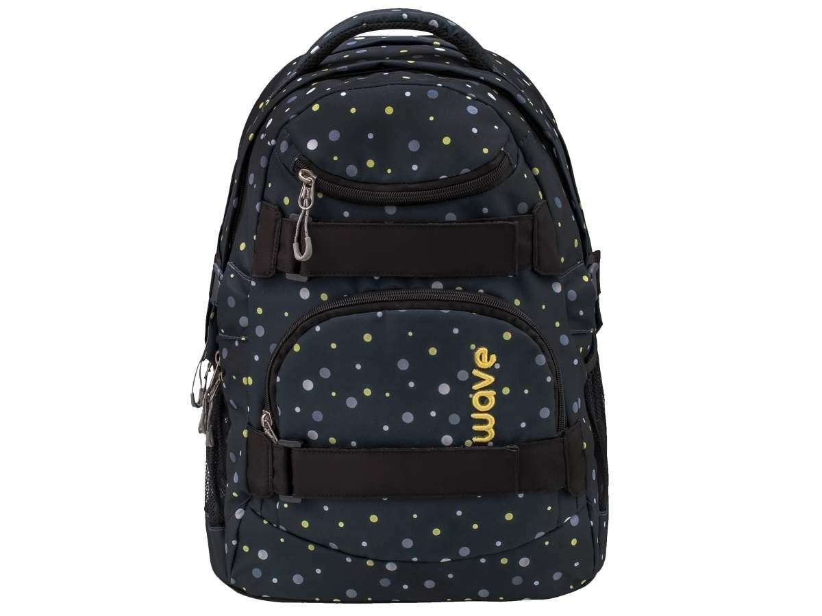 Wave Schulrucksack Infinity, Black mit Schultasche, 5. Schule, Set weiterführende Dots Yellow Klasse, ab Regenhülle and