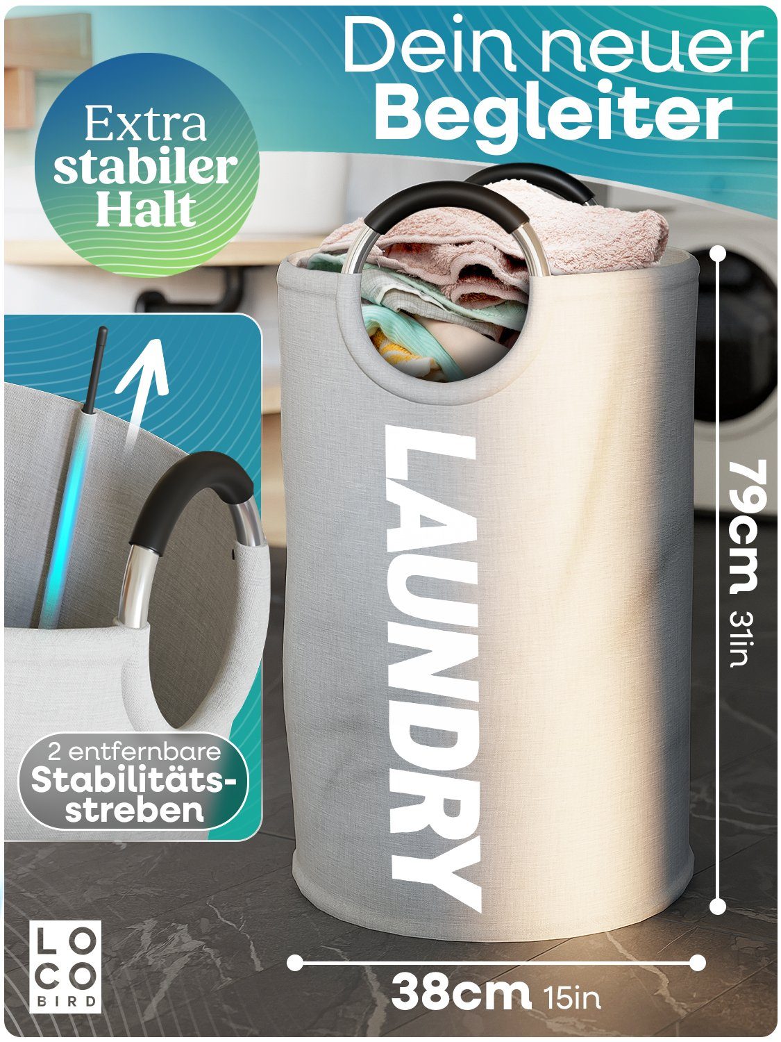 Loco Bird Wäschekorb Faltbarer 95L Kapazität Wäschesammler mit Griff, Wäsch günstig online kaufen