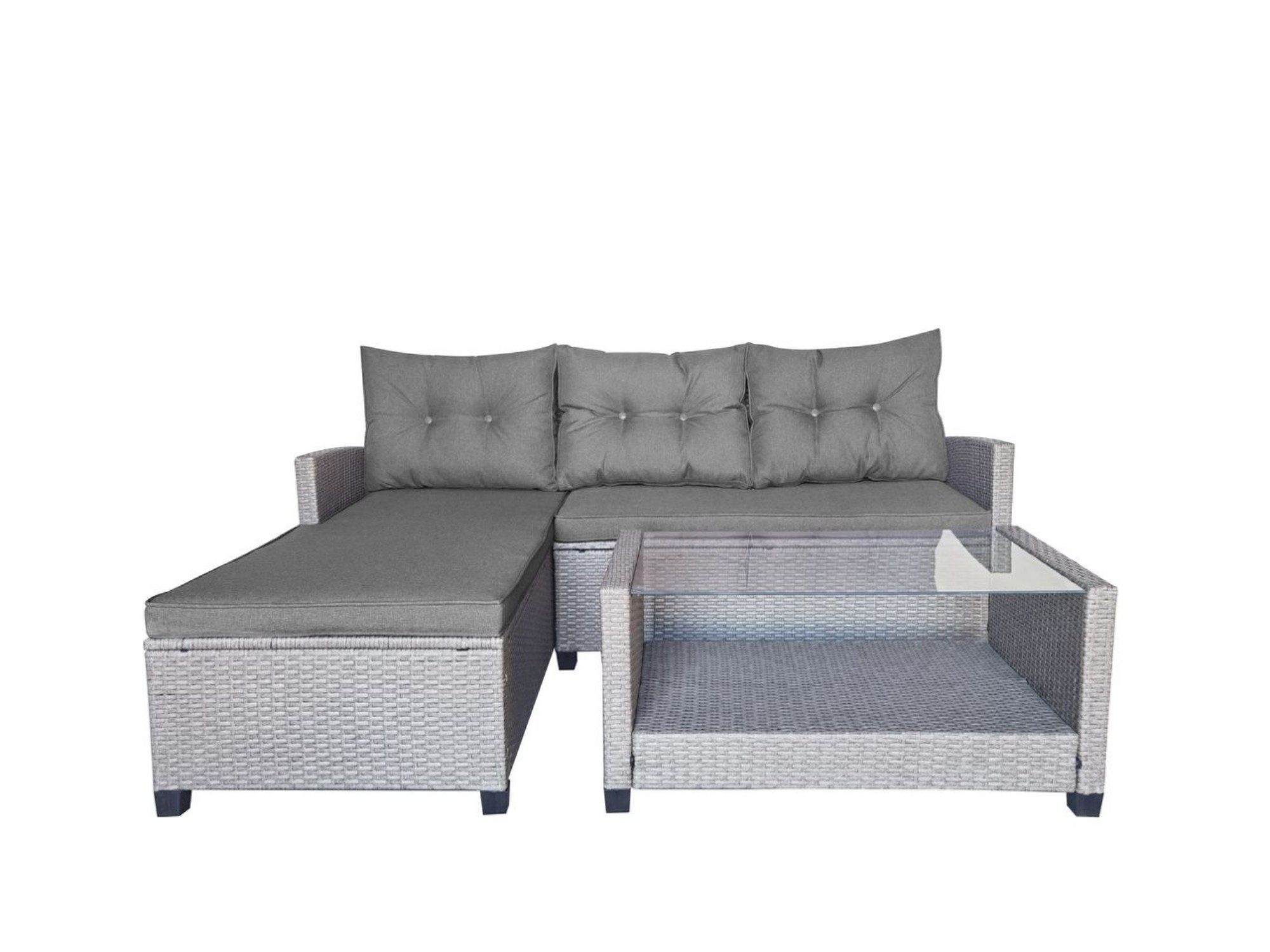 Happy Home Gartensofa Ecklounge-Set 8tlg. graues Rattan mit Sitzkissen in grau
